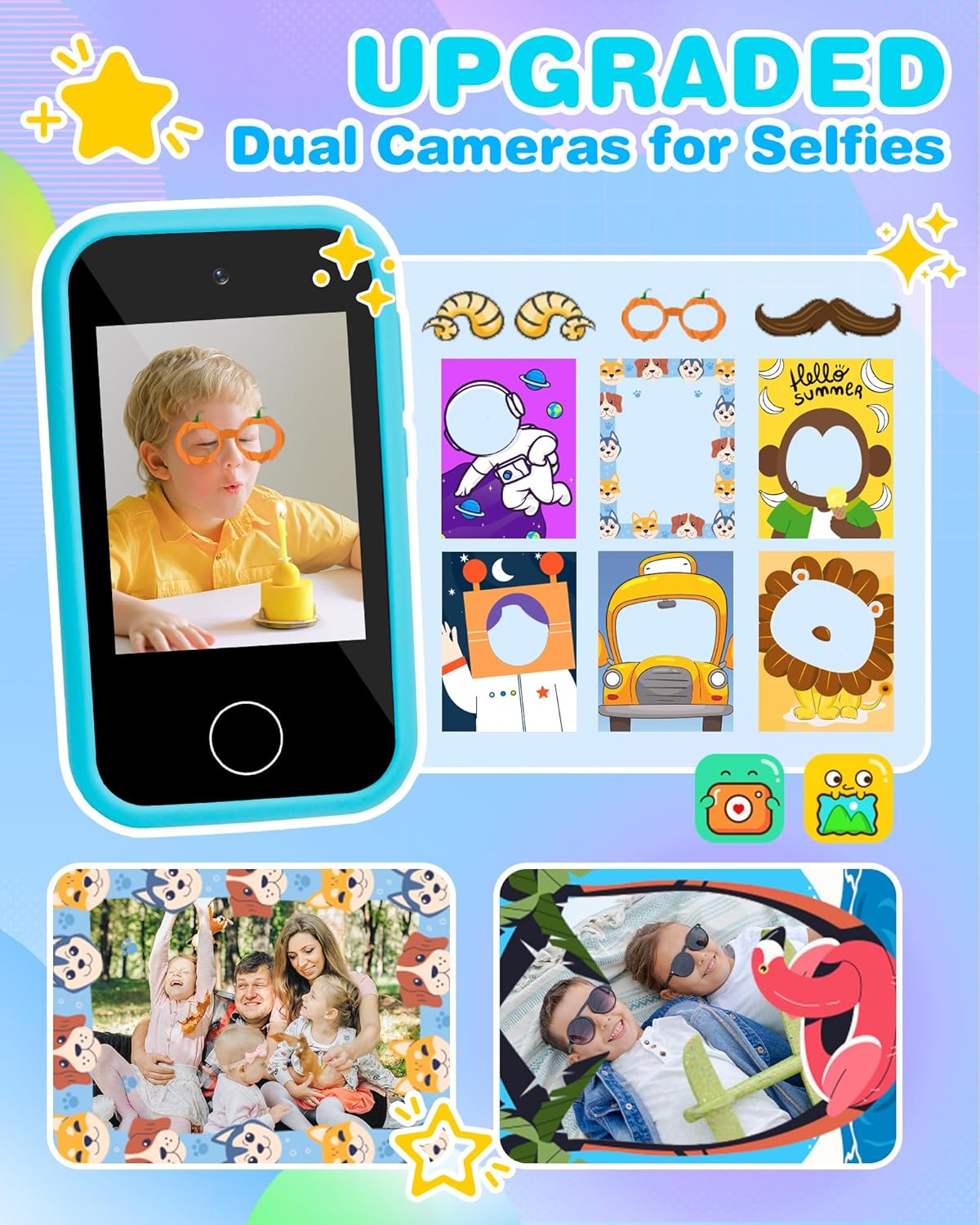 Juguete para niños con teléfono inteligente, regalos y juguetes para niños de 3 a 12 años, pantalla táctil, Navidad, cumpleaños, viajes, con doble
