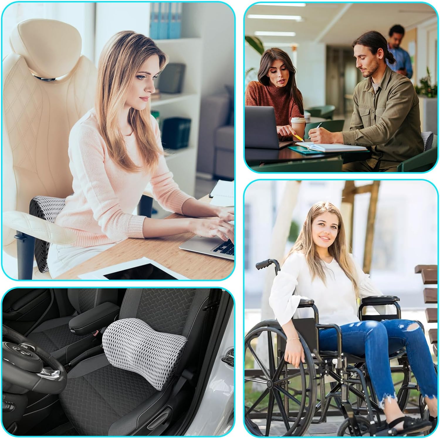 Almohada lumbar, almohada de apoyo de espalda de espuma viscoelástica para aliviar el dolor, almohada ergonómica de apoyo lumbar para silla de