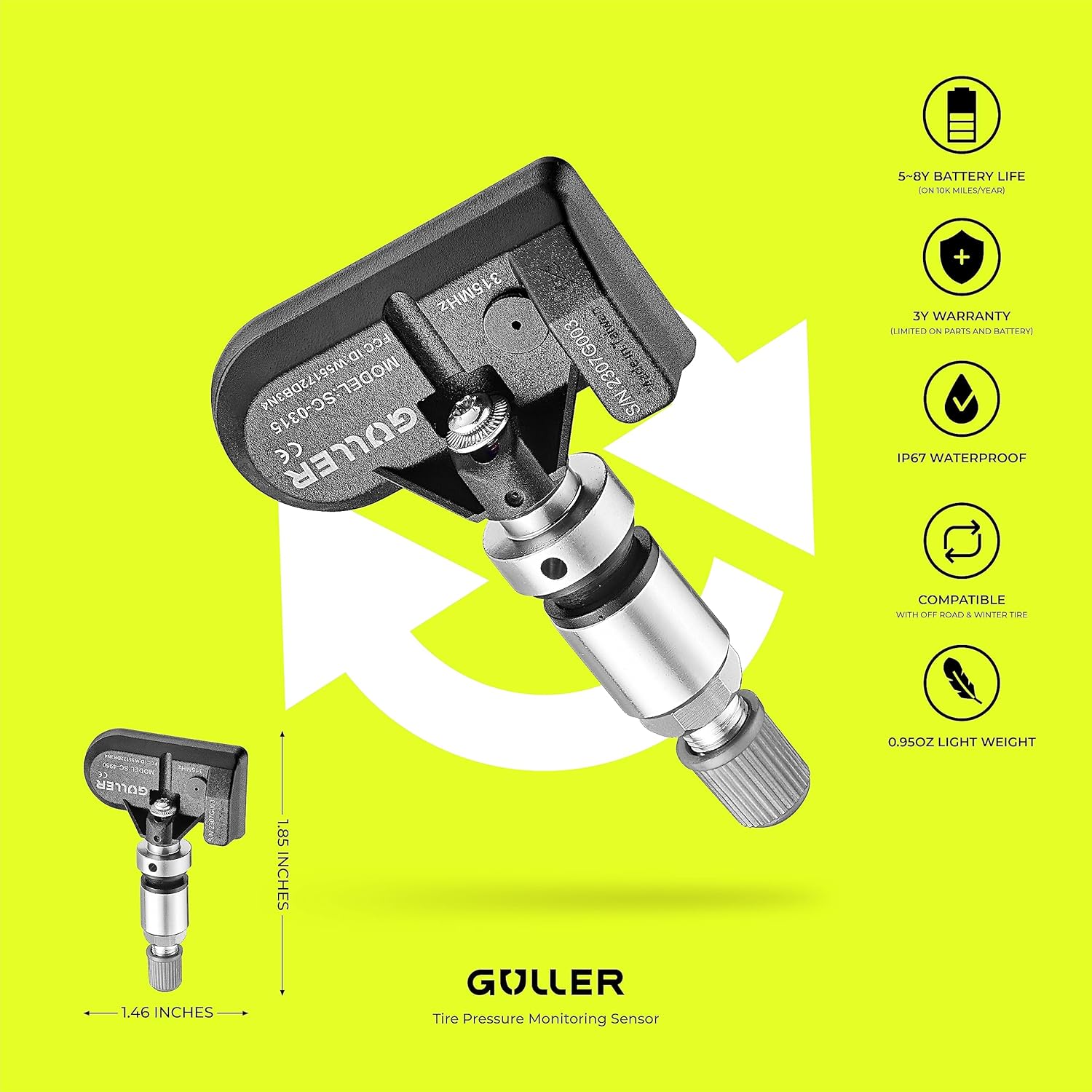 GULLER TPMS – Sensor de presión de neumáticos de 433 MHz, preprogramado para ciertos modelos de vehículos Mercedes-Benz o Dodge  Reemplazo para