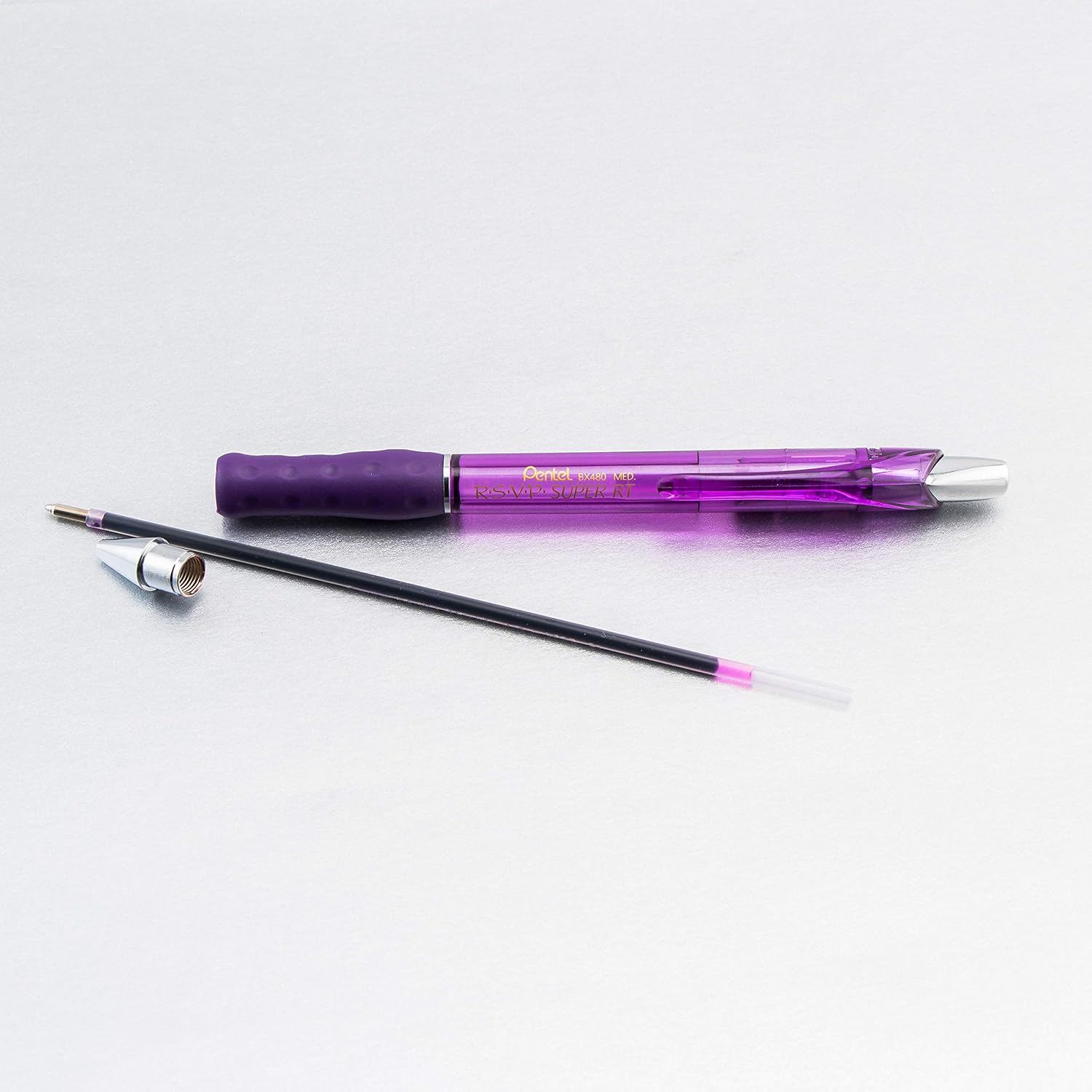 Pentel RSVP Super RT – Bolígrafo (0.039 pulgadas), línea media, tinta violeta, caja de 12 unidades (BX480-V)