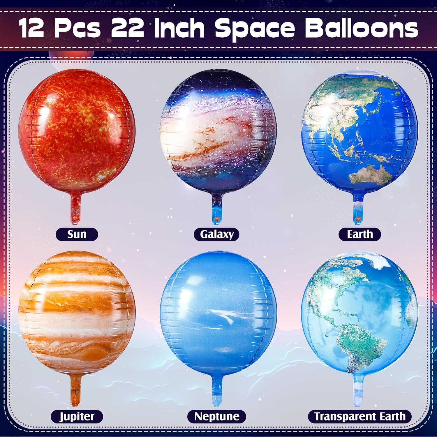 12 globos espaciales de 22 pulgadas, globos grandes de planeta de galaxia 4D, globo de mapa del mundo, globos inflables de la Tierra, espacio