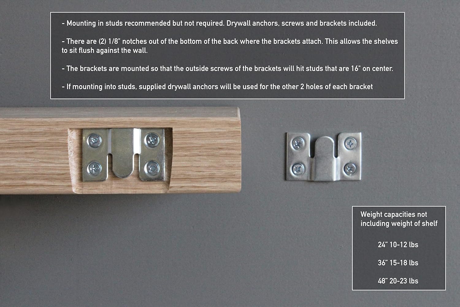 Urban Legacy Accent – Estantes flotantes  Madera dura de roble con acabado antorchado y soportes flotantes  Juego de 2 (24 x 7 x 2 pulgadas, roble