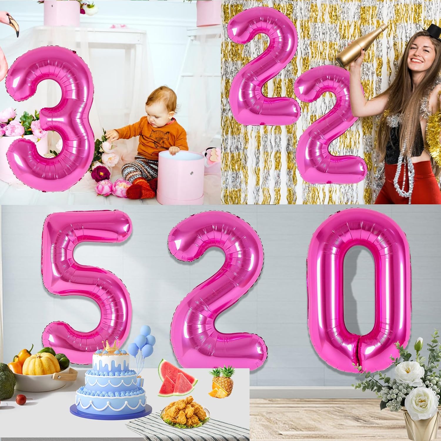 Globo gigante de 40 pulgadas, color rosa claro, número 4, globos de aluminio de Mylar con helio para fiestas de cumpleaños, decoraciones de 4