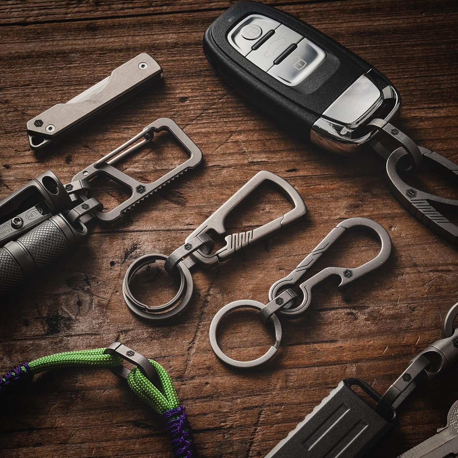 KeyUnity Mini Split Key Ring Quick Release Key Organizer, Titanium Carabiner Keychain Liner for Connecting Home Car Keys