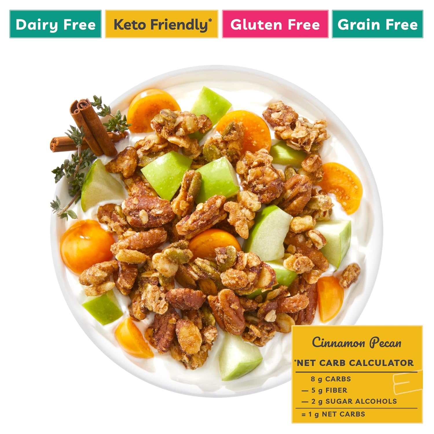 TGB Granola Keto de canela  0.04 oz de cereal de carbohidratos netos  Bocadillo de nueces bajas en carbohidratos, sin gluten, 10 onzas (paquete de 6)