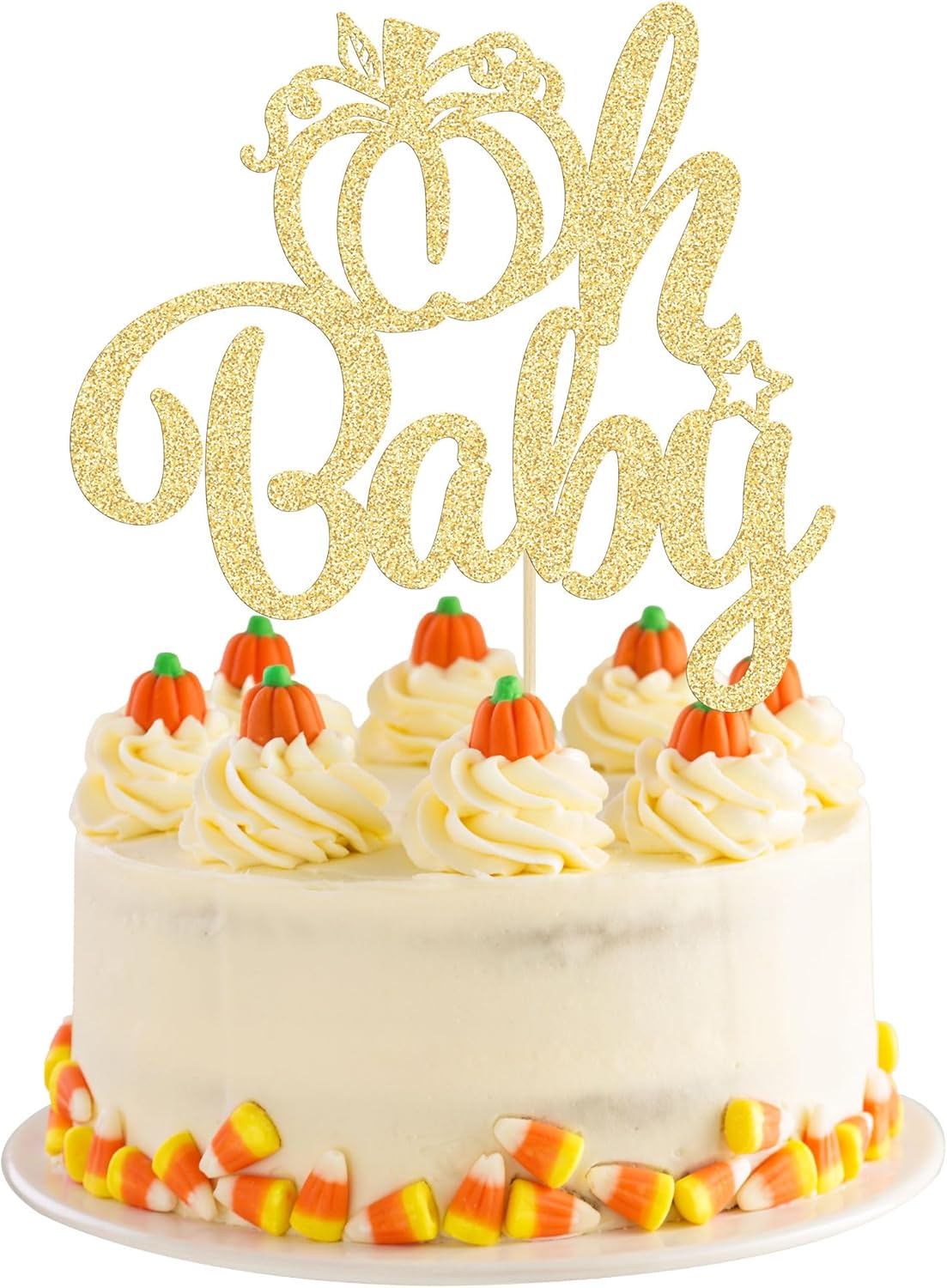 Gyufise 1 decoración de pastel de calabaza Oh Baby con purpurina con temática de otoño, calabaza, baby shower, decoración para baby shower, niños,