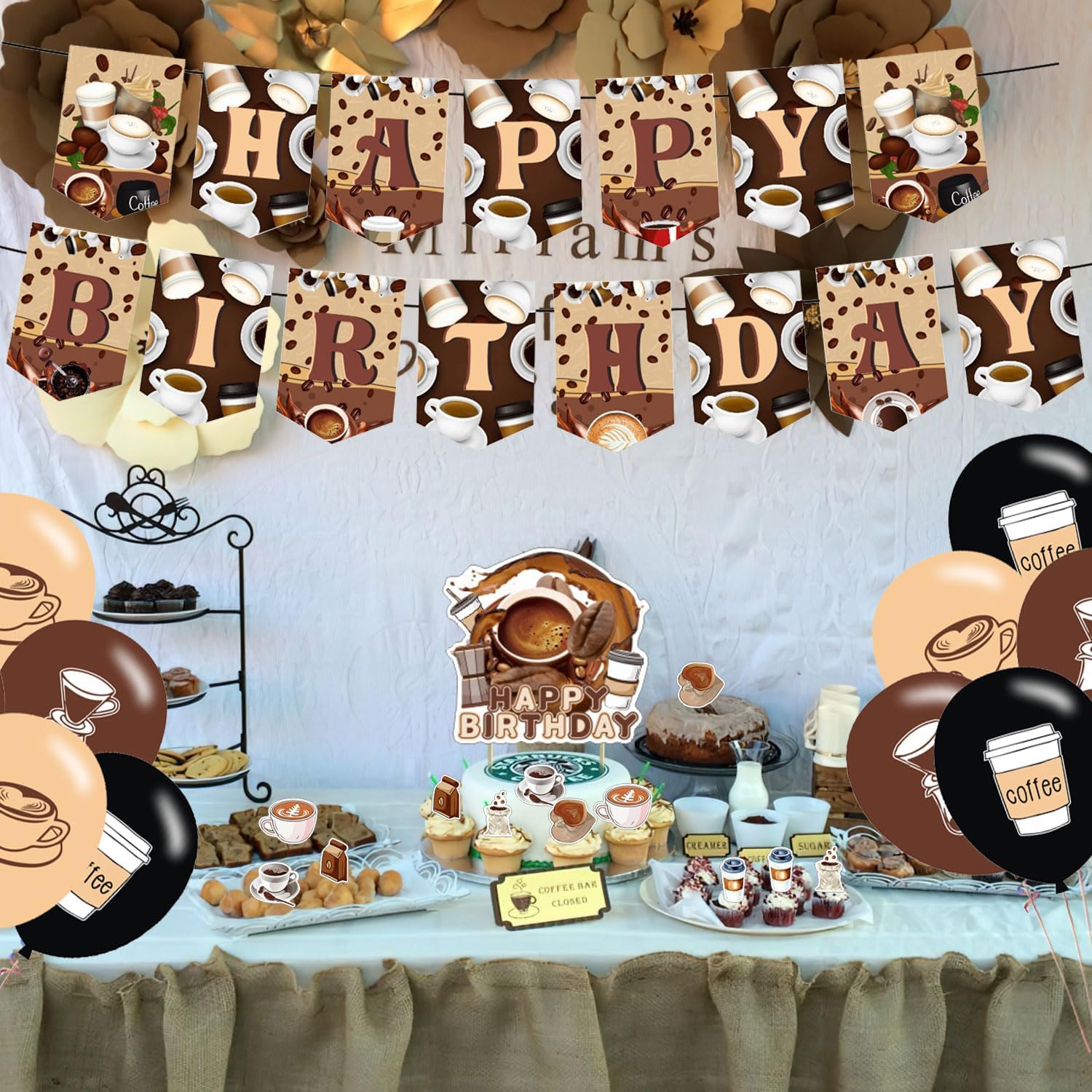 Suministros de fiesta de cumpleaños de café, decoraciones de fiesta de café, temática de fiesta de café, incluye globos, pancarta, adornos para