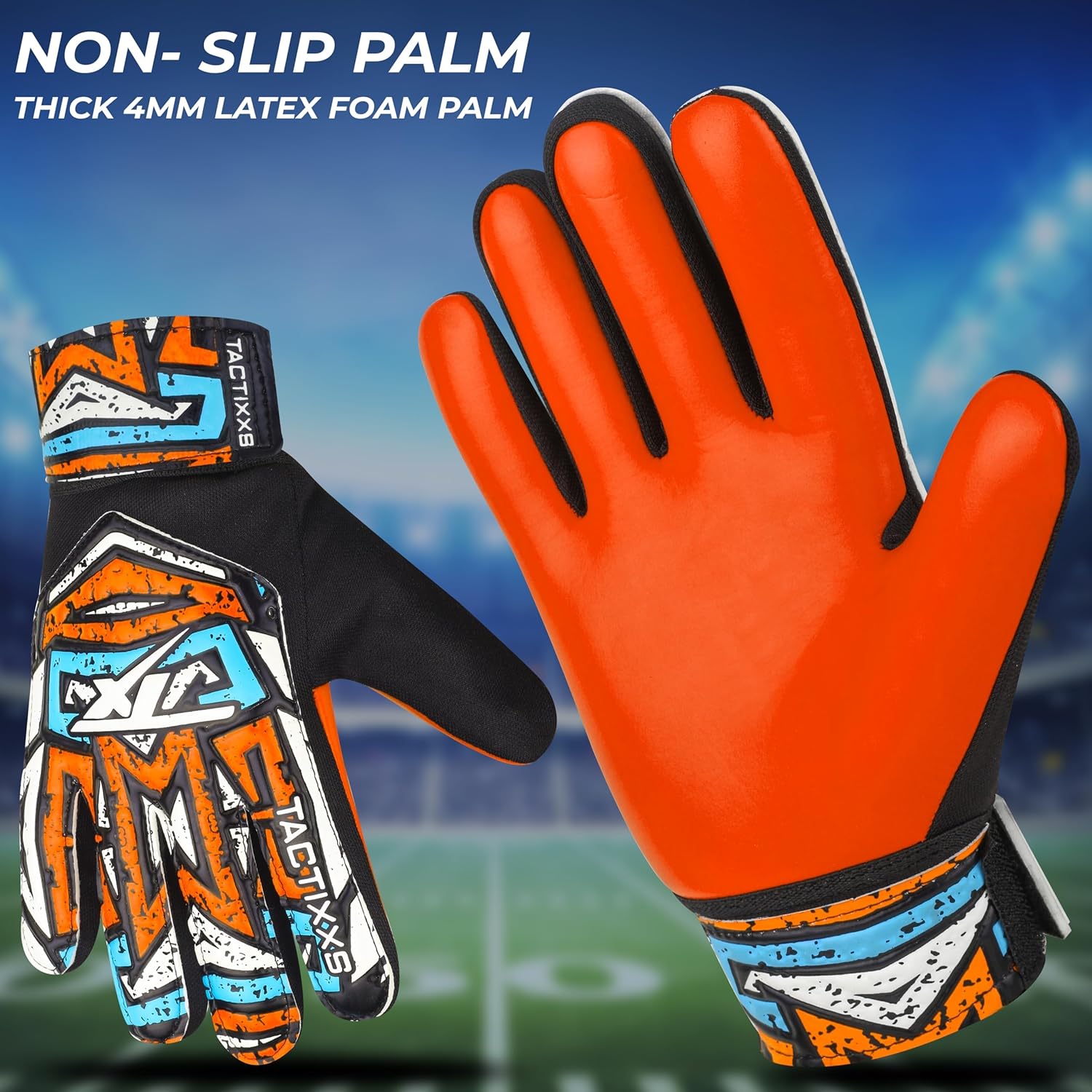 TACTIXXS Guantes de portero de fútbol para niños y jóvenes, guantes de portero de fútbol Funky antideslizantes de 0.157 in de látex con agarre fuerte