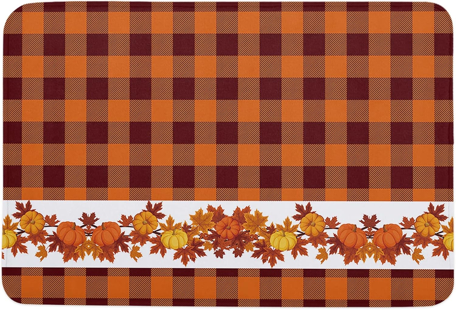 Thanksgiving Durable Bath Mat, Entrance Front Door Rug Shoes Mat Sponge Carpet, Indoor Non Slip Floor Bath Mat – Autumn Maple Leaves Pumpkins Orange