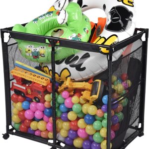 Yescom Contenedor de malla de 36 x 24 x 35 pulgadas para almacenamiento de piscina, carrito rodante, organizador de red, marco de metal, contenedor Yescom Contenedor de malla de 36 x 24 x 35 pulgadas para almacenamiento de piscina, carrito rodante, organizador de red, marco de metal, contenedor