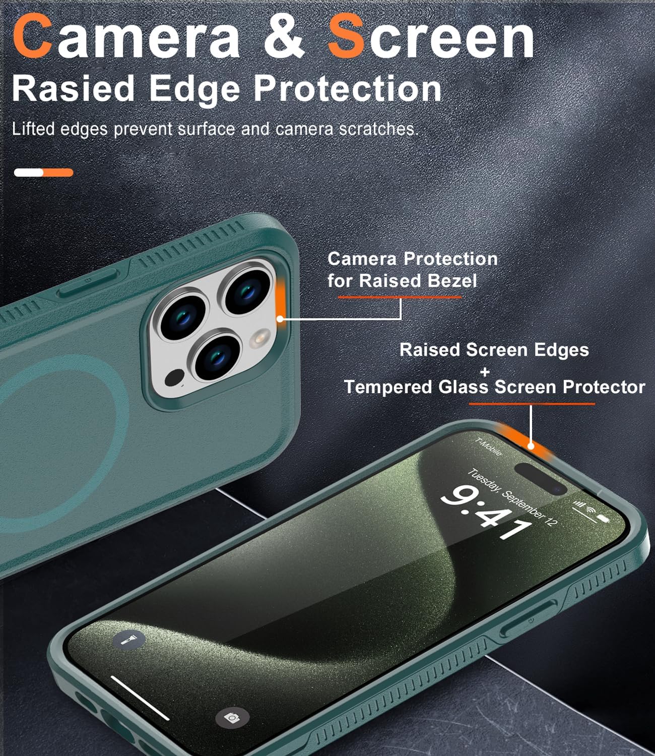 Funda magnética para iPhone 15 Pro Max, compatible con MagSafe, grado militar de 10 pies, anticaídas, con protector de pantalla de vidrio templado,