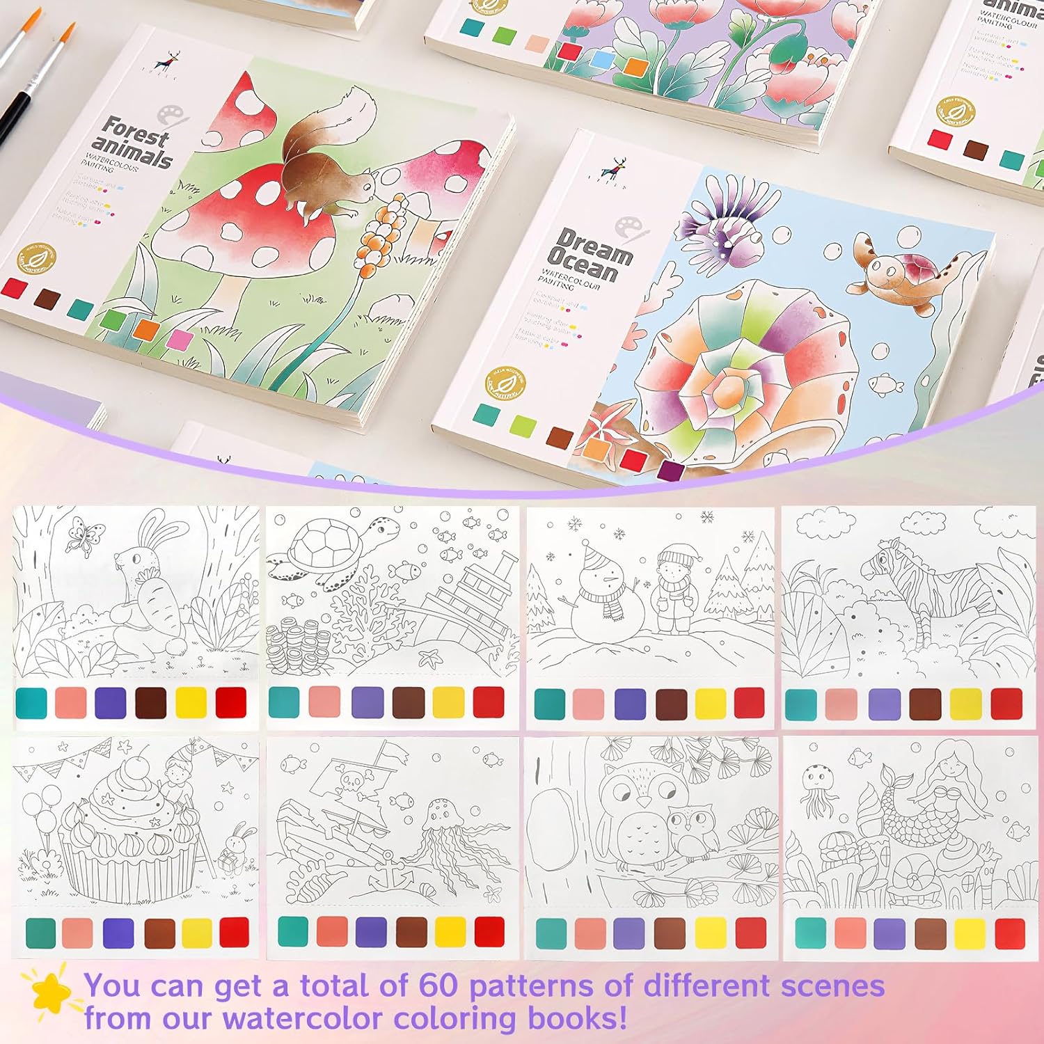 Paquete de 3 libros de acuarela para colorear para niños de 4 a 8 años, libros de pintura de acuarela de bolsillo, libros de pintura con agua para
