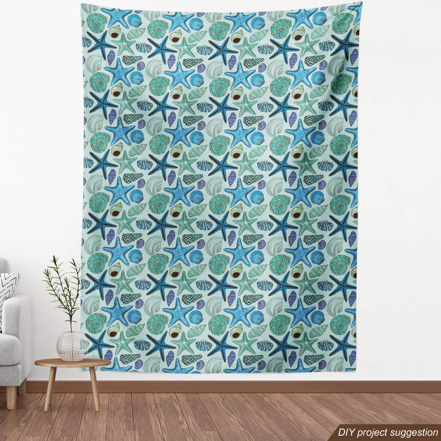 Ambesonne The Yard, tela de estrella de mar, composición inspirada en acuarios, conchas y vieiras tropicales, berberechos y almejas, tela decorativa