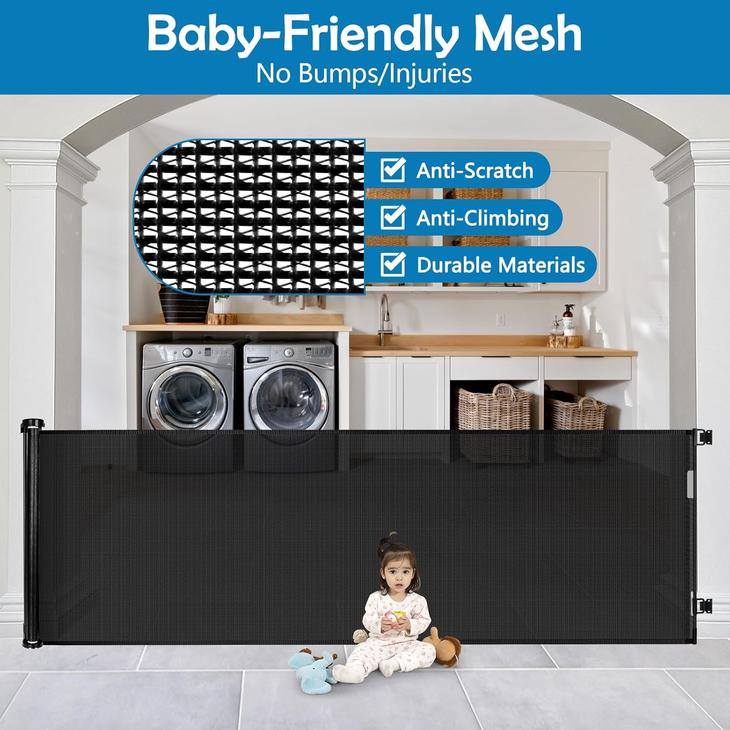 Puertas retráctiles para bebés de 90 pulgadas, puerta extra ancha para perros, puerta retráctil para exteriores, puerta larga para bebés para