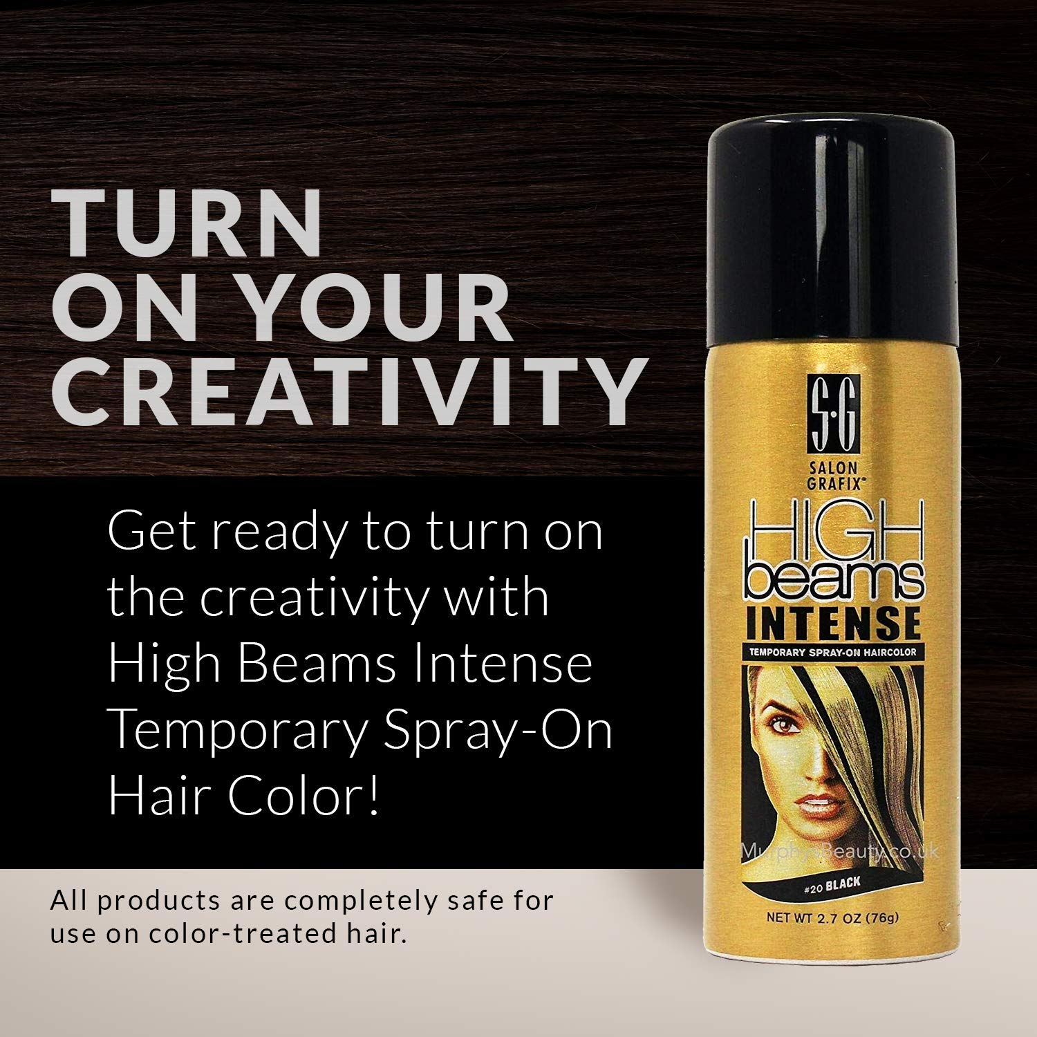 High Beams Intense color para cabello en spray temporal2.7oz, Negro