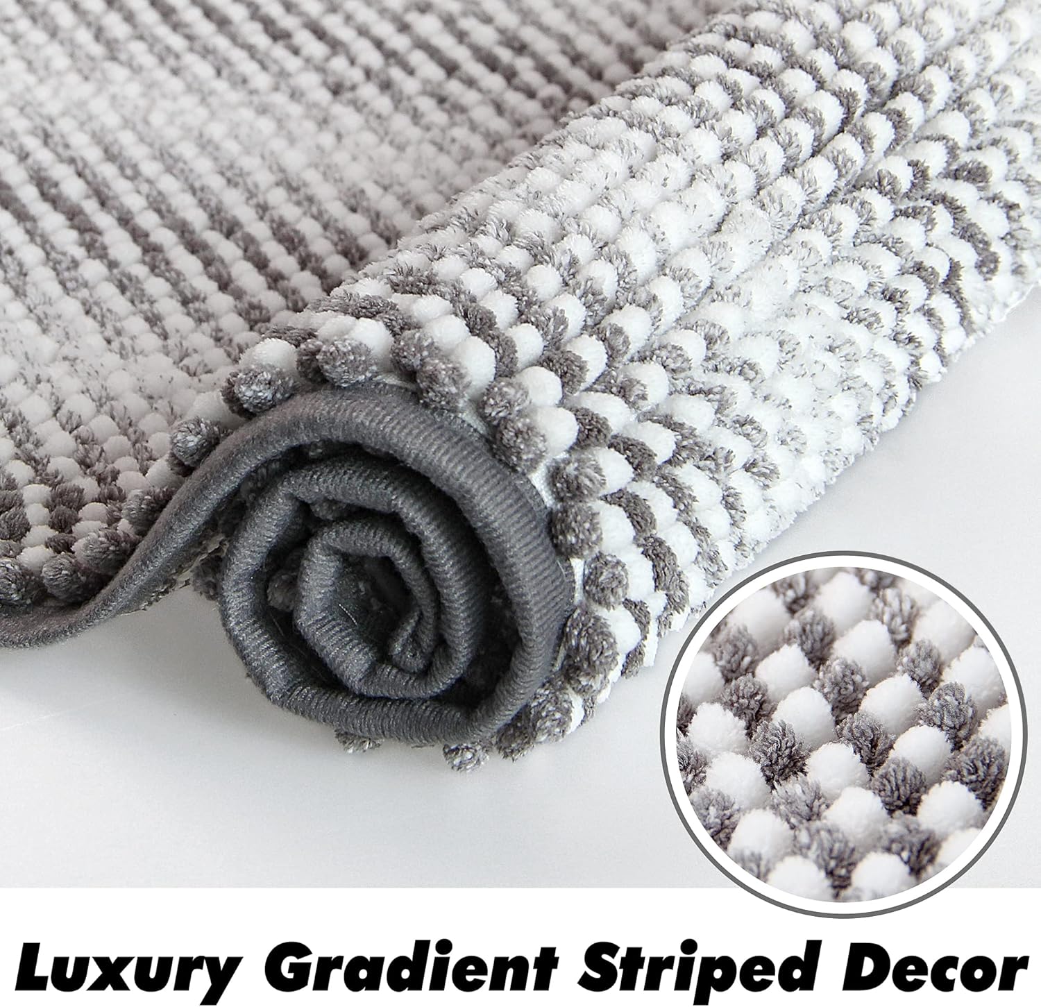 BEDELITE Alfombra de baño de felpilla antideslizante, súper gruesa y absorbente para el suelo del baño, alfombra de baño suave, lanuda gris, lavable