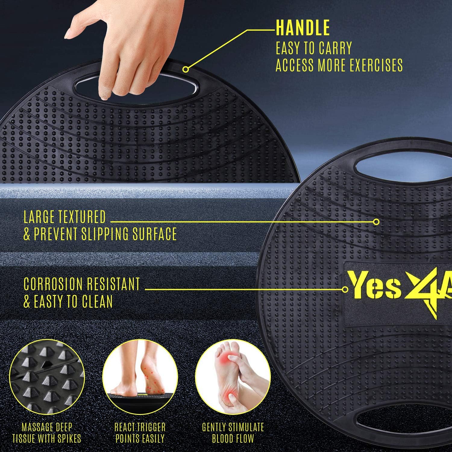 Yes4All Wobble Balance Board, Core Training Board, Stretch Board, Plastic, Balance Training, Carrying, Injury Prevention