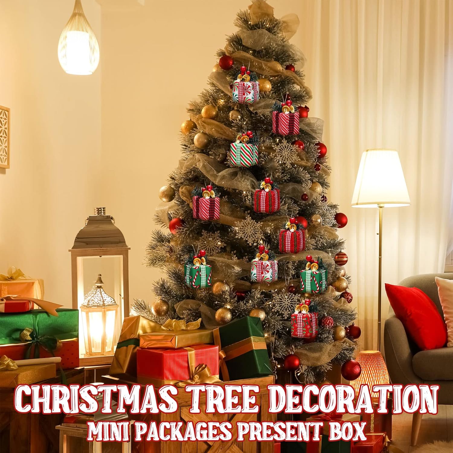 12 mini cajas de regalo para árbol de Navidad, adornos de árbol de Navidad, decoración de regalo de Navidad, adornos de Navidad colgantes con