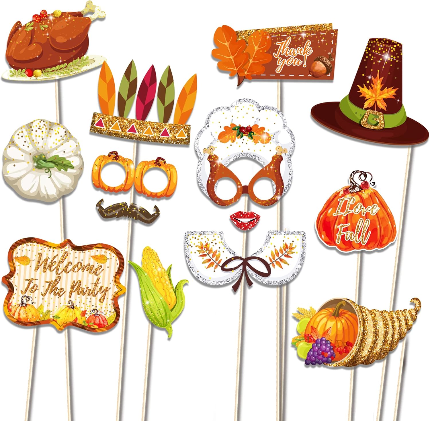 30 piezas de accesorios para cabina de fotos para fiesta de otoño feliz día de Acción de Gracias, cosecha, festival, calabaza, decoración de fiesta