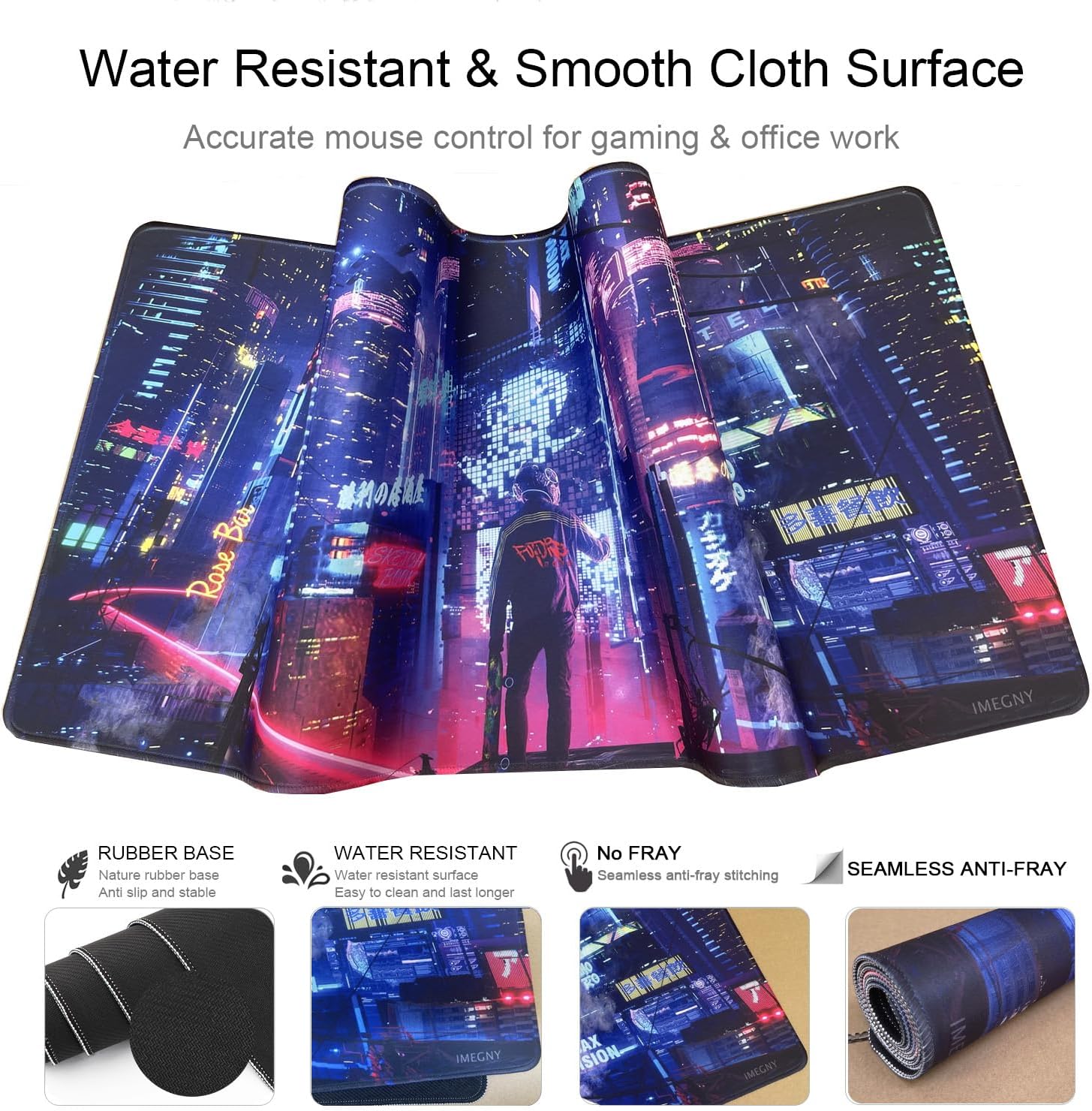 Alfombrilla de mouse extendida para juegos, alfombrilla portátil para teclado y mouse con bordes cosidos + base de goma antideslizante (90 x 40