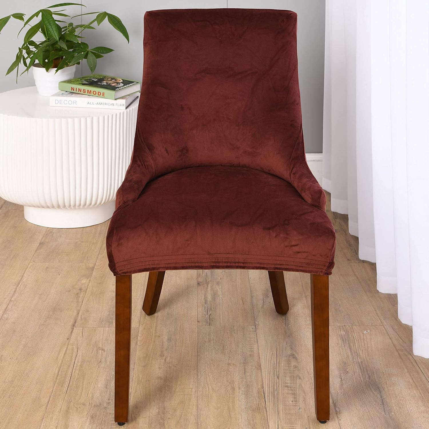 MIFXIN Wingback – Fundas para silla lateral de comedor, paquete de 2 fundas elásticas de terciopelo para silla inclinada, fundas de asiento para