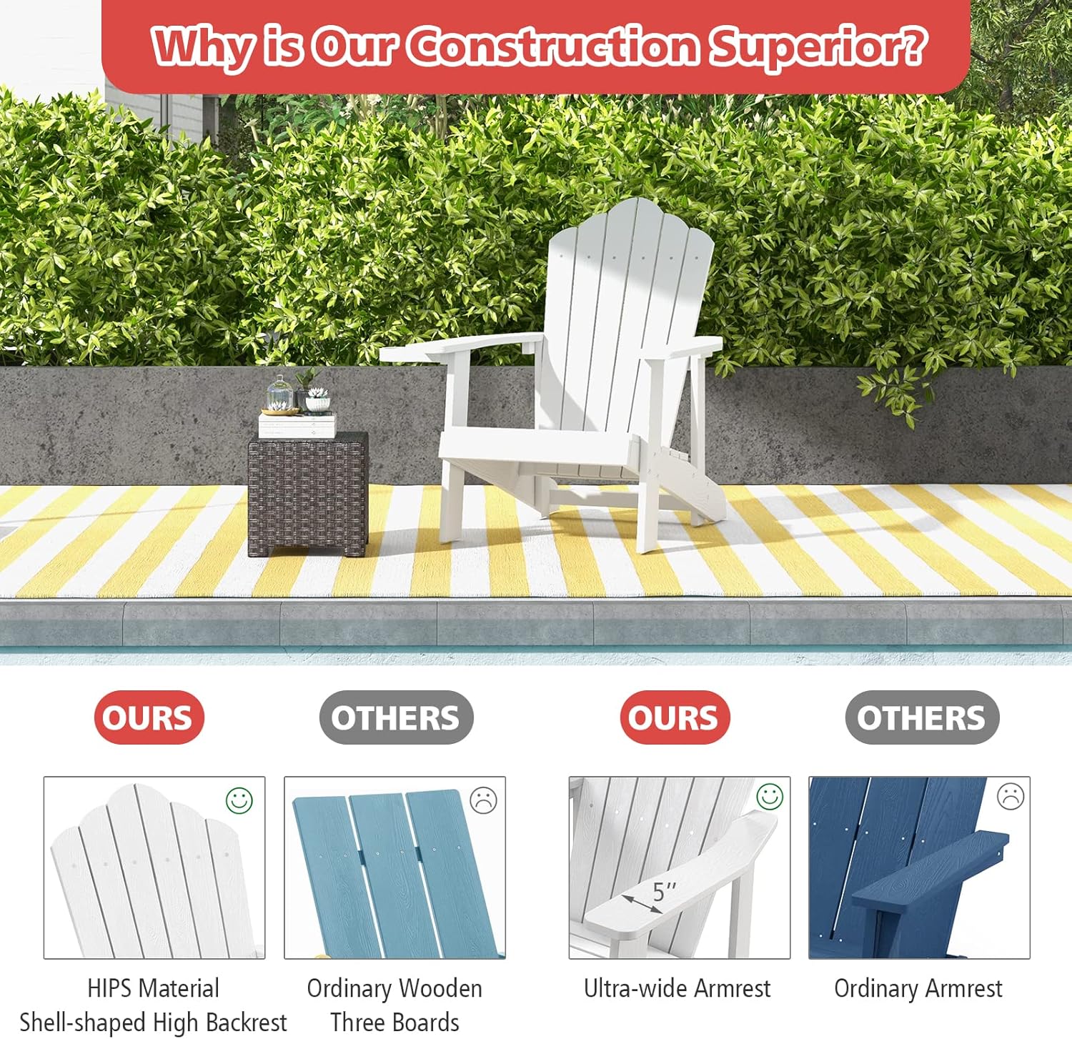 Tangkula Silla Adirondack de gran tamaño, sillas de patio con soporte ajustable para tazas, sillones con caderas y listones, resistente a la
