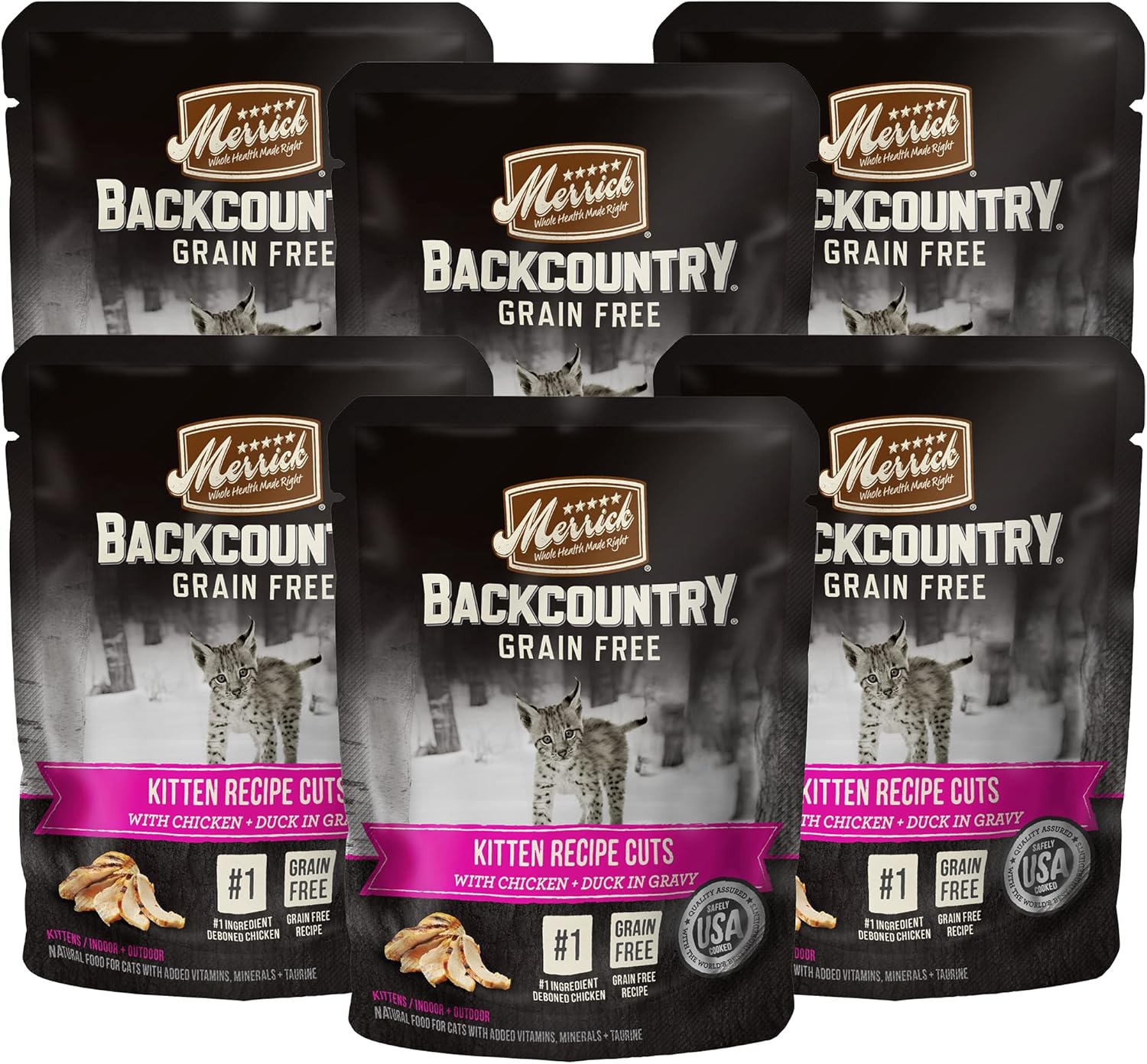 Merrick Backcountry – Alimento húmedo natural para gatos, cortes de receta de gatitos con pollo y pato en salsa, vitaminas y minerales añadidos,