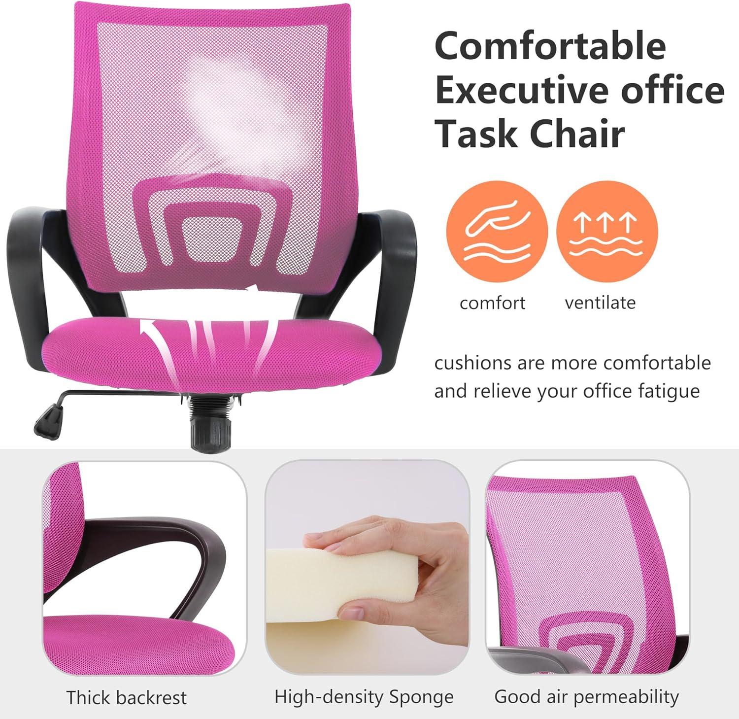 PayLessHere Silla de oficina en casa, silla de escritorio, silla ergonómica ajustable, soporte lumbar, reposabrazos ejecutivo con malla de alta