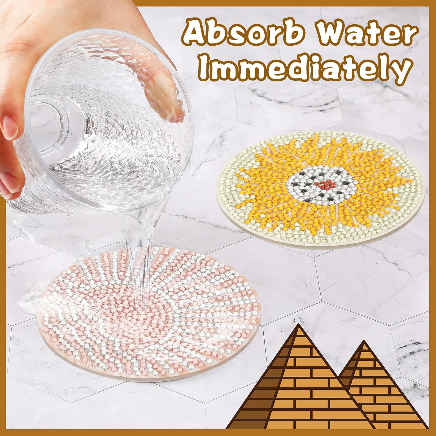 UPINS 8 posavasos bohemios de pintura de diamantes para bebidas, kits de arte de diamantes para adultos, niños, principiantes, suministros de arte