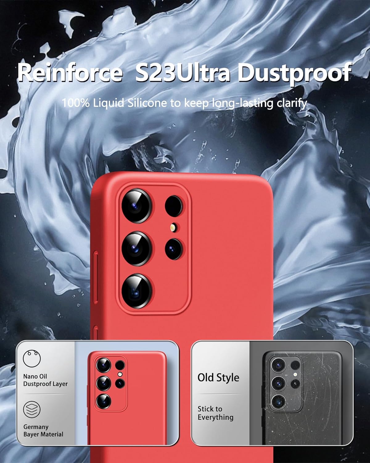 Dssairo Funda para Samsung Galaxy S23 Ultra, con protección completa de la cámara, funda protectora delgada de silicona líquida a prueba de golpes
