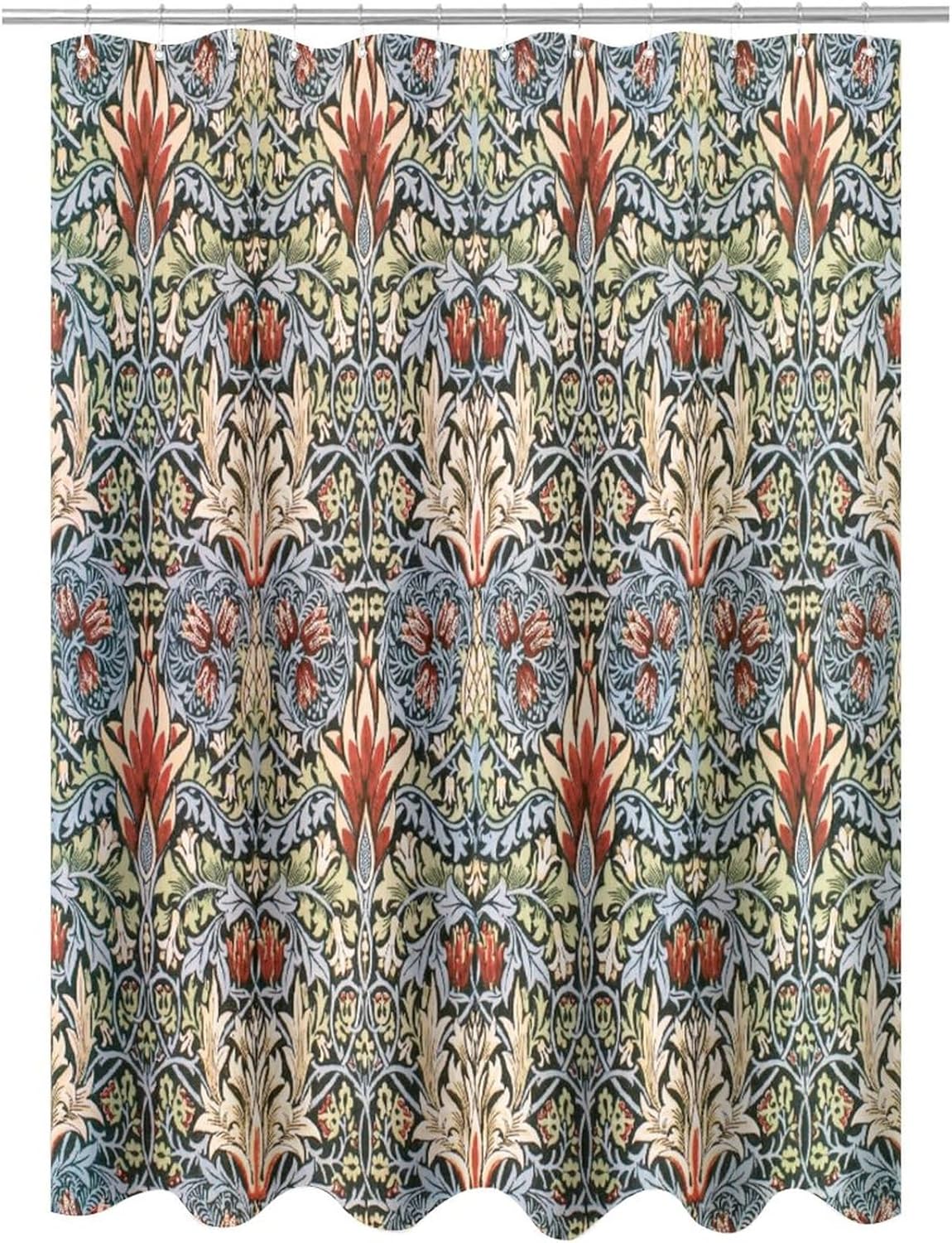 William Morris – Cortina de ducha con estampado de pájaros azules, poliéster impermeable con 12 ganchos, 72 x 84 pulgadas