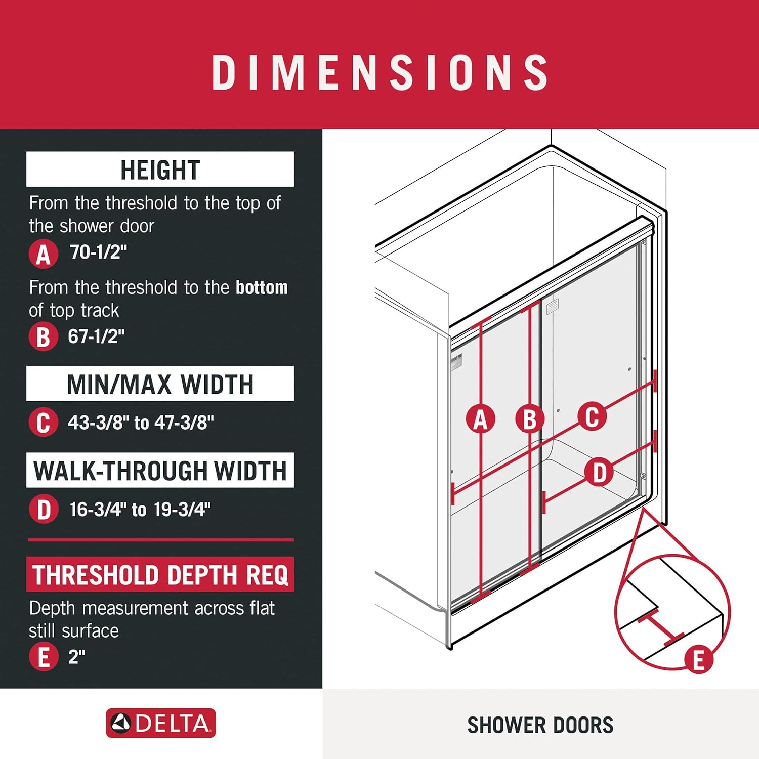 Delta Shower Doors – Puerta corrediza semi enmarcada clásica contemporánea para ducha