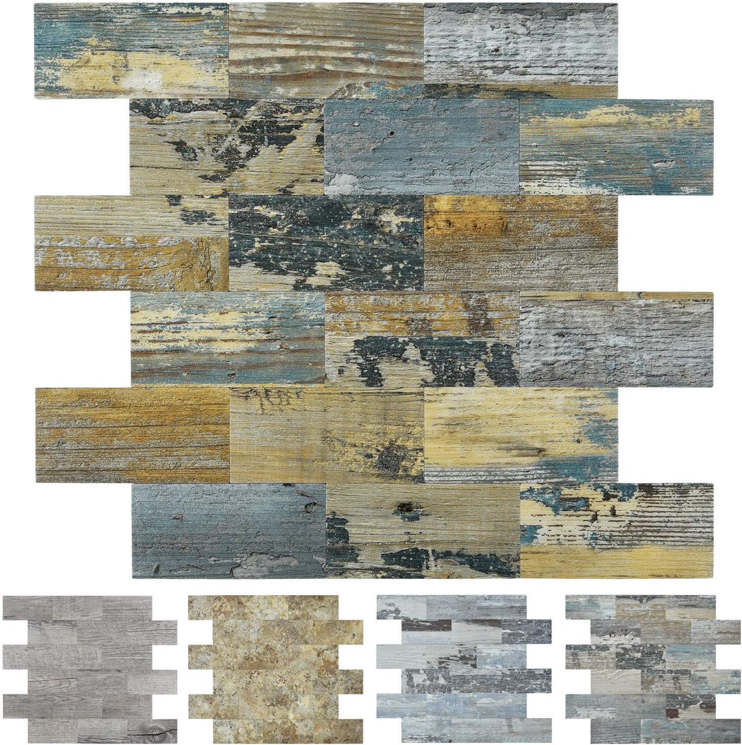 Art3d Panel de madera rústica envejecida para despegar y pegar, paquete de 5 unidades de 13.5 x 11.4 pulgadas, para salpicaduras de cocina,