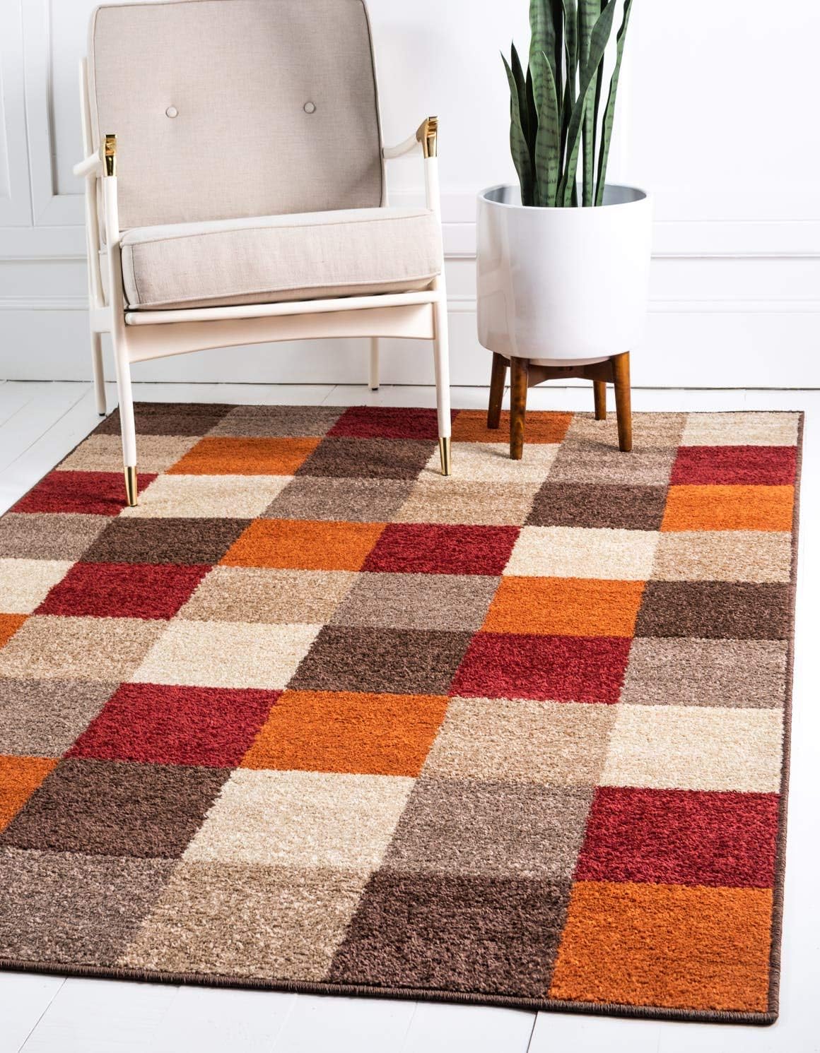 Unique Loom – Tapete con diseño abstracto, informal, moderno y contemporáneo de la colección otoñal, rectangular de 5 x 8 pies, diseño a cuadros