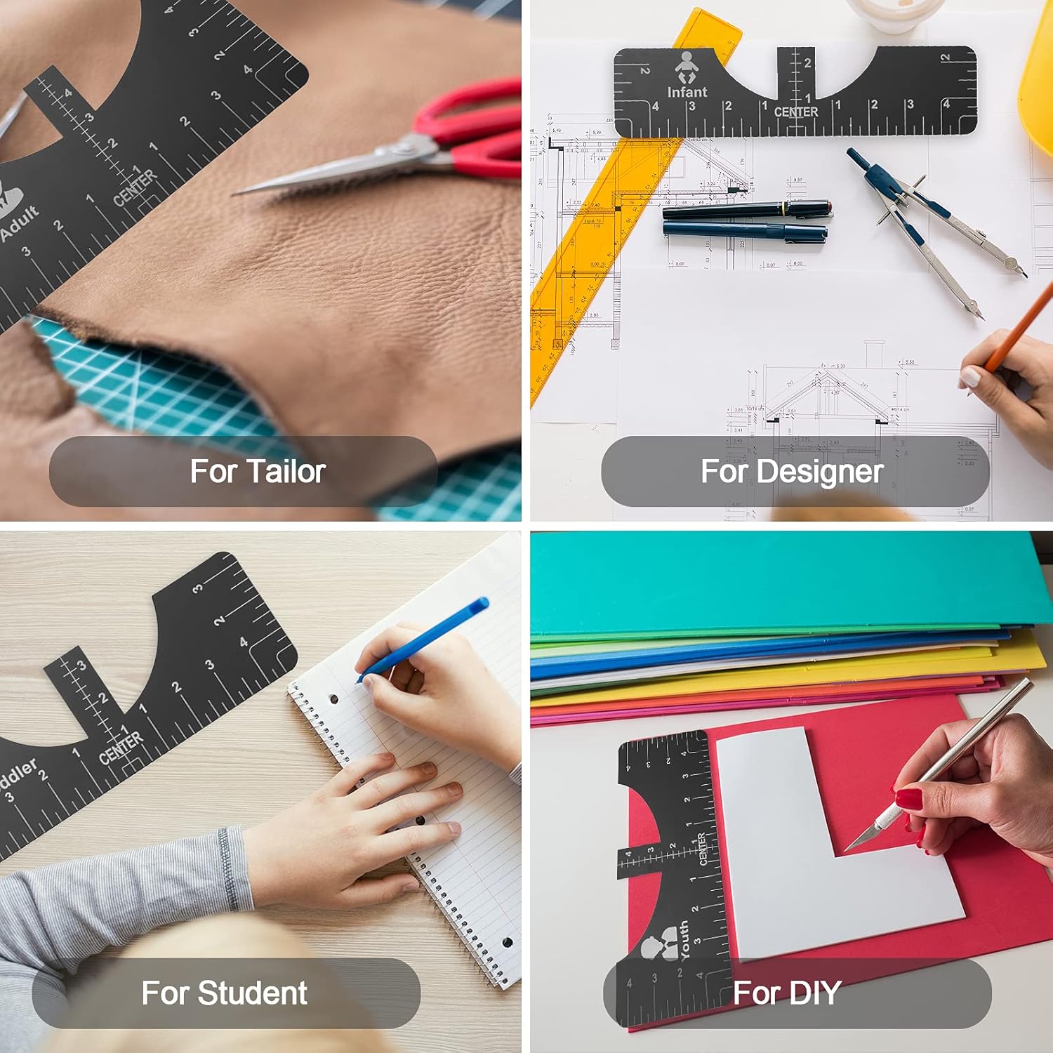 Guía de alineación de regla de camiseta, herramienta de alineación plegable para centrar diseños, camiseta para adultos, jóvenes, niños pequeños y