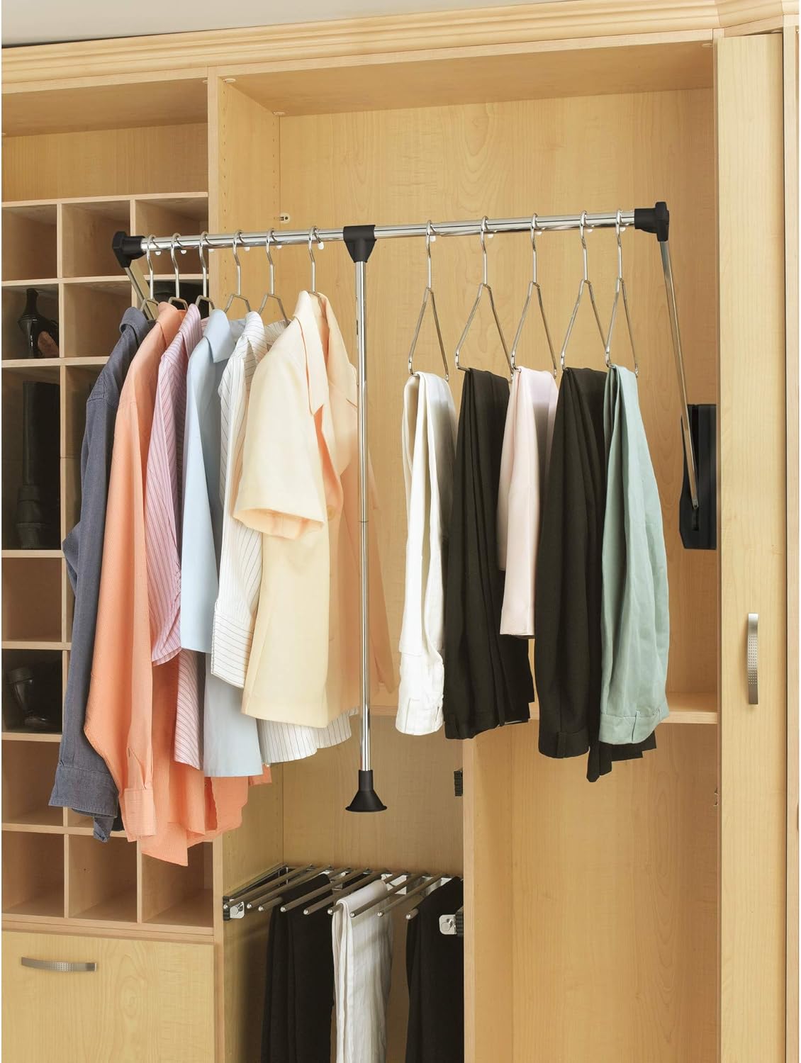 Barras de closet ajustables y abatibles, marca Rev-A-Shelf