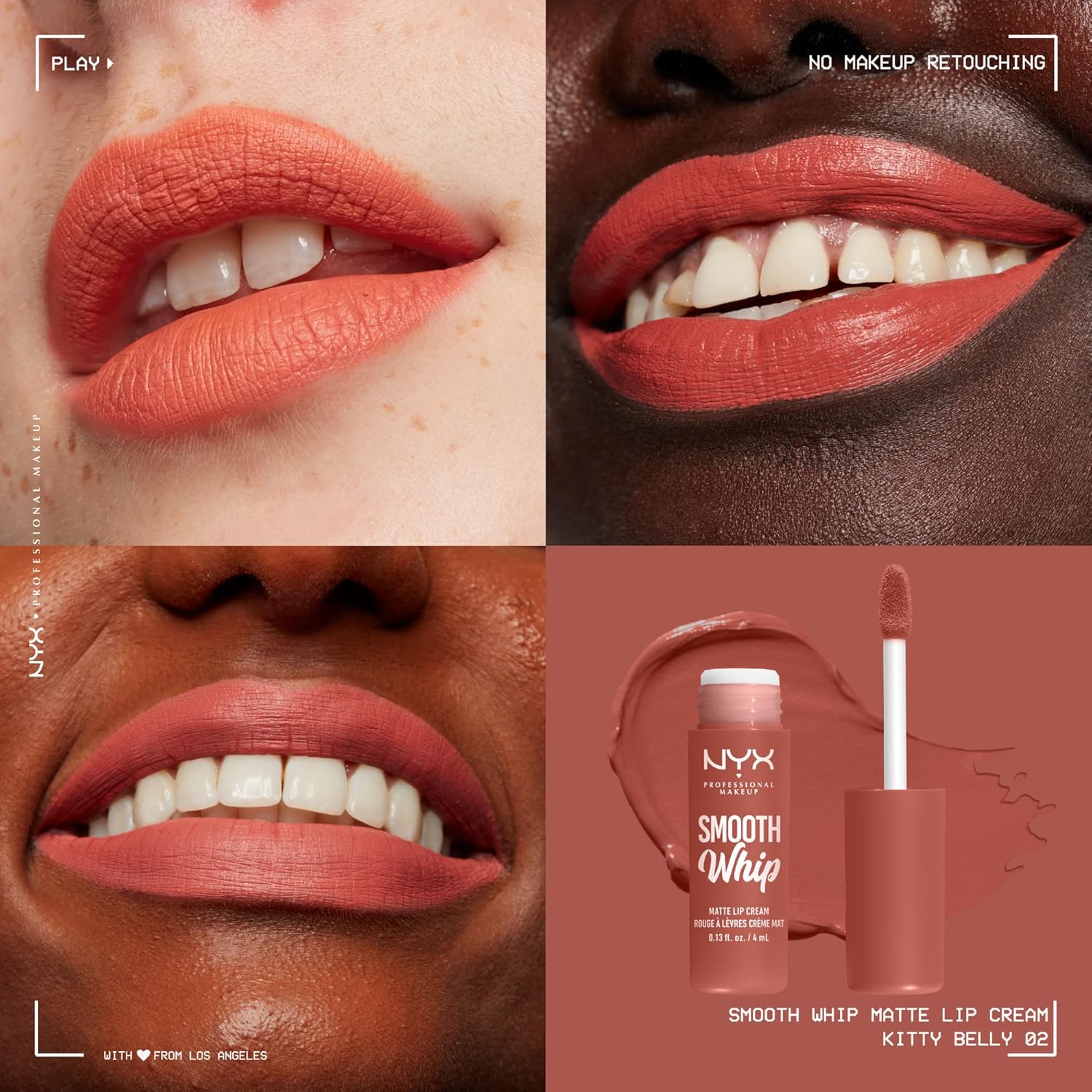NYX PROFESSIONAL MAKEUP Smooth Whip – Crema de labios mate, larga duración, hidratante, lápiz labial líquido vegano – Kitty Belly (Peach Nude)