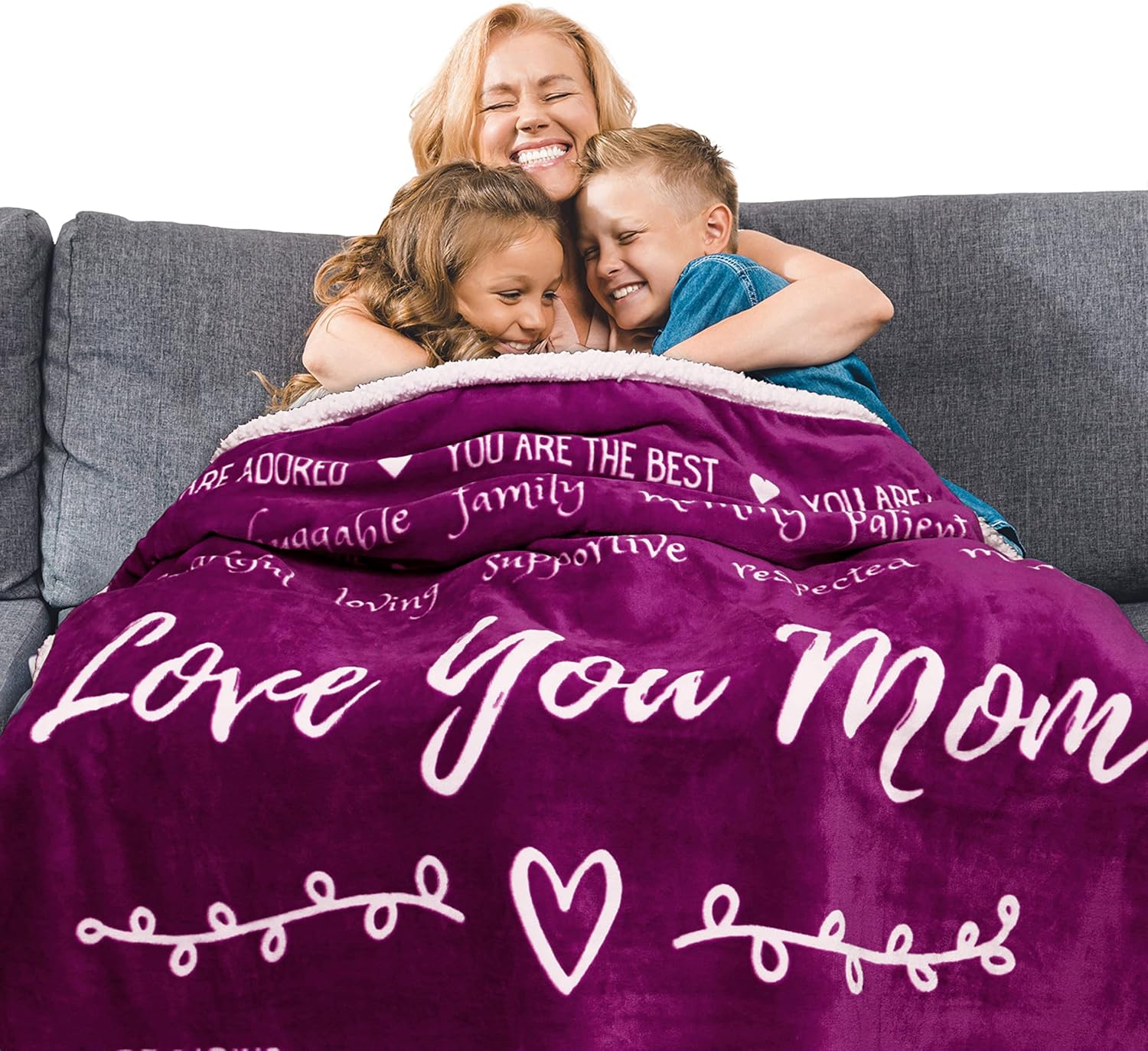 FILO ESTILO Regalos para el día de la madre para mamá de hija o hijo, manta para mamá, regalos de cumpleaños con texto en inglés “Love You Mom”,