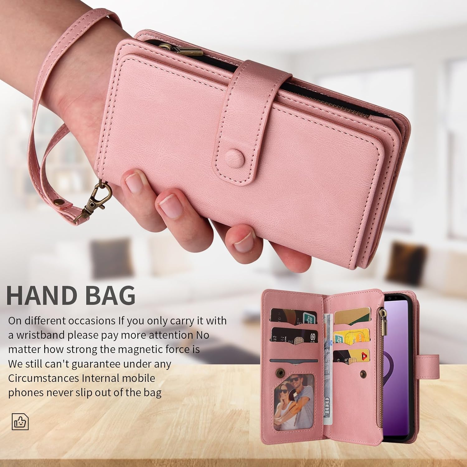 Asuwish Funda de teléfono para Samsung Galaxy S9 con protector de pantalla de vidrio templado y correa para la muñeca de cuero con tapa para tarjeta