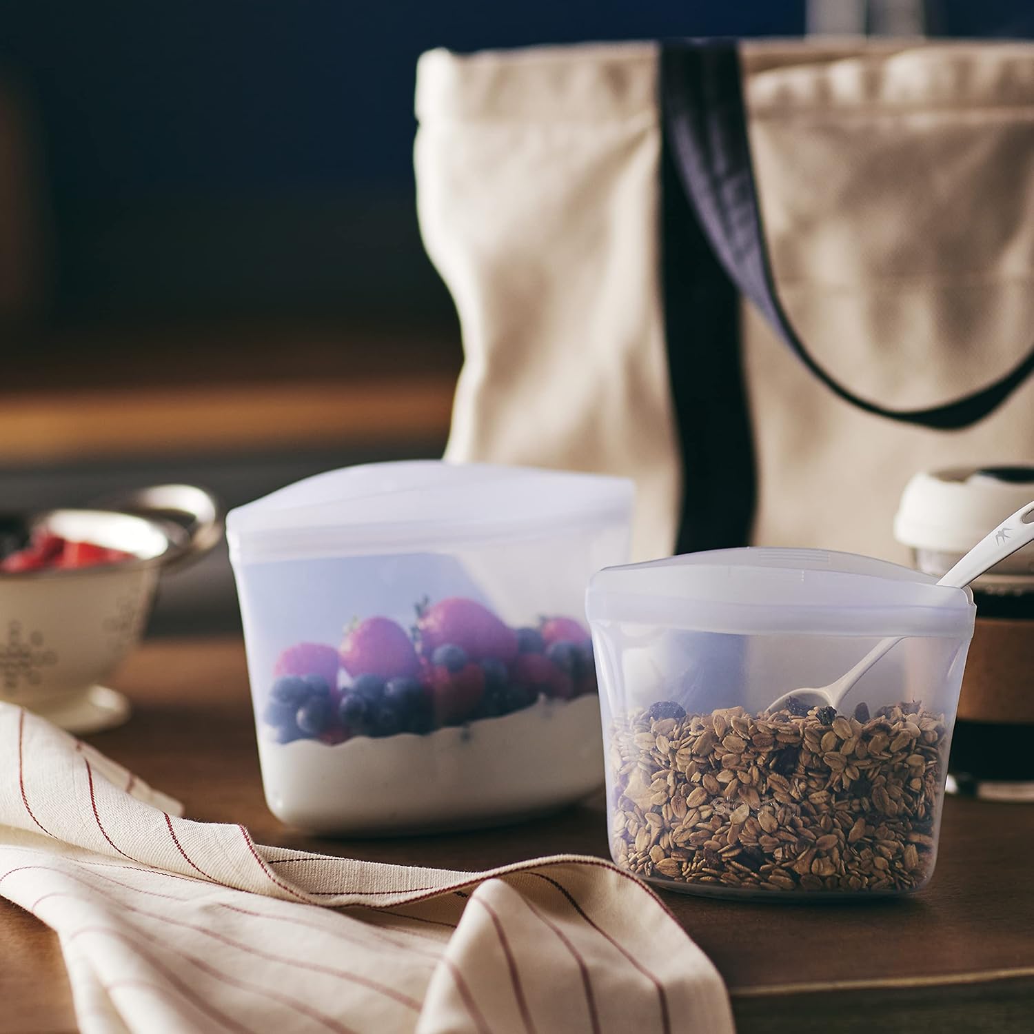Stasher Bolsa de almacenamiento de silicona reutilizable, contenedor de almacenamiento de alimentos, apto para microondas y lavavajillas, sin fugas,