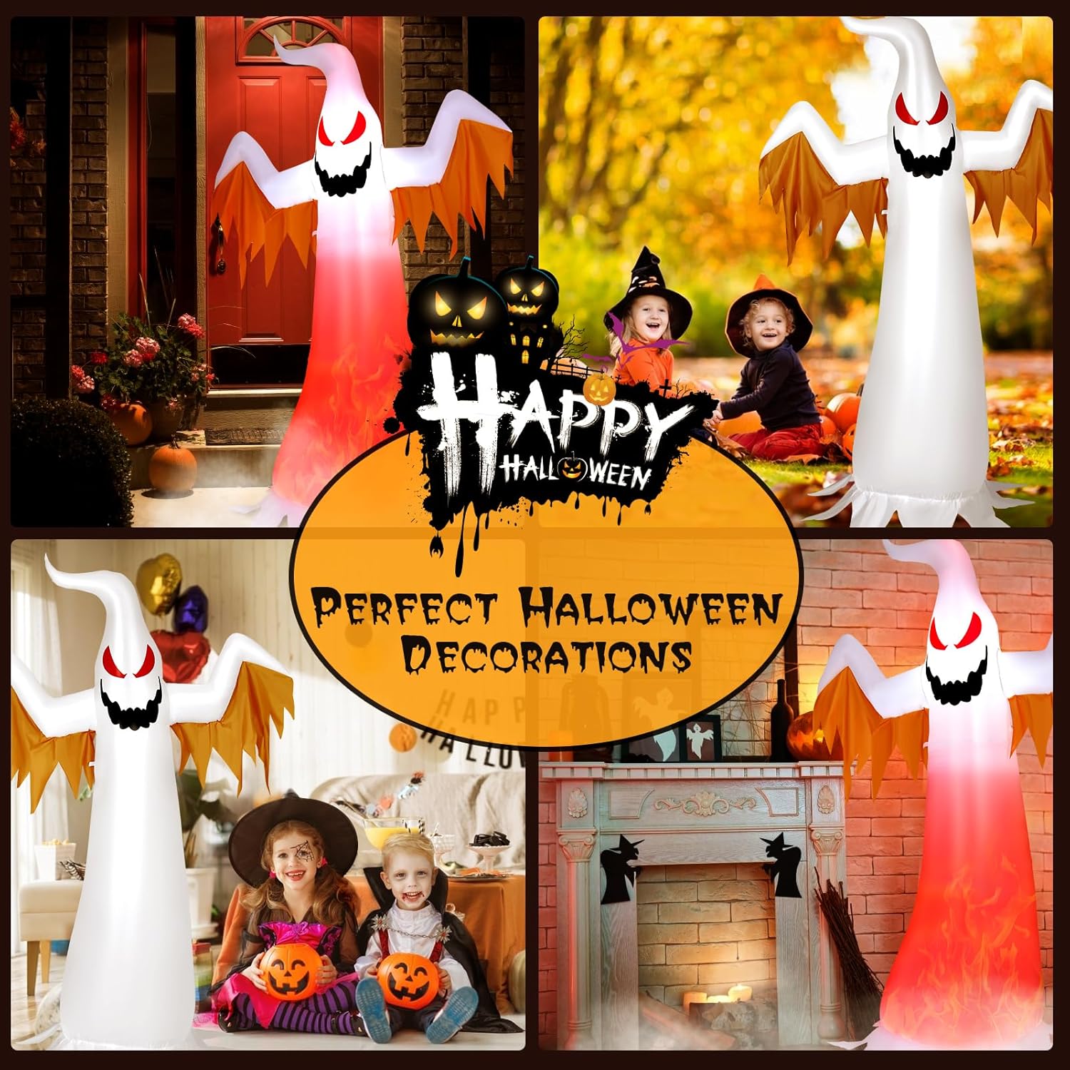 COSTWAY Fantasma blanco inflable de Halloween de 8 pies con luces LED de llama giratoria, decoración de fantasma gigante para patio al aire libre,