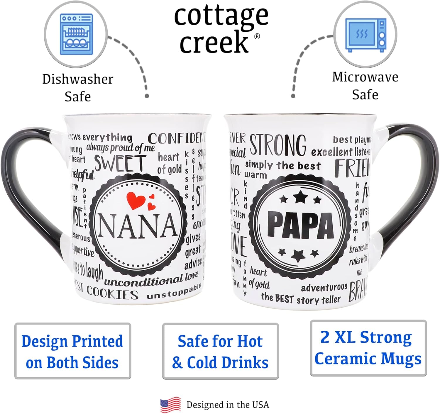 Cottage Creek Tazas de Nana Papa, regalos de Nana Papa, juego de tazas de 2 piezas para abuela y papá, anuncio de embarazo para abuelos, tazas de