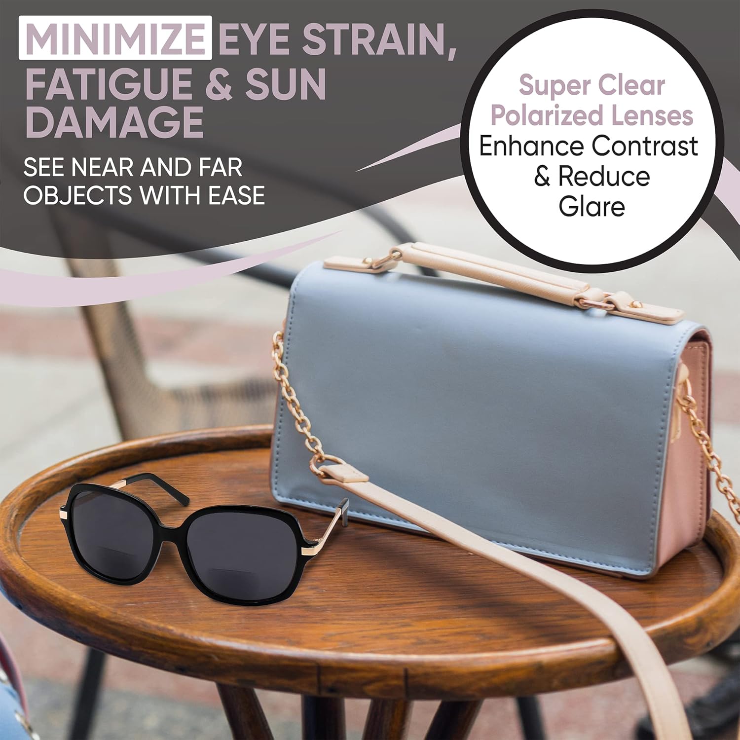 Yogo Vision Gafas de sol bifocales de lectura para mujer, clásicas, cuadradas, UV400, protección solar, lentes de lectura para exteriores +3.5