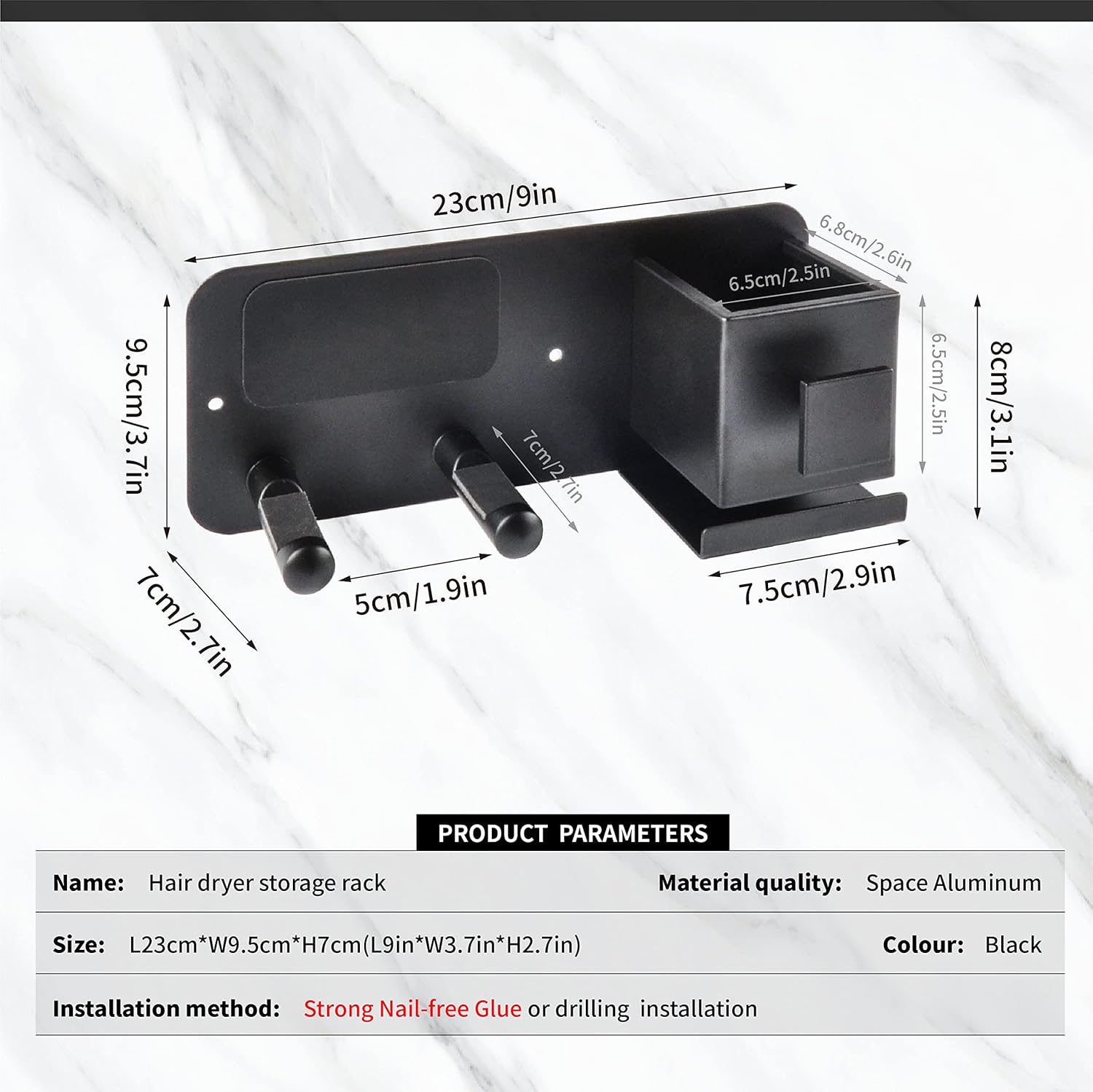 Soporte para secador de pelo, estante de almacenamiento montado en la pared, soporte de almacenamiento para cepillos de pelo, estantes de