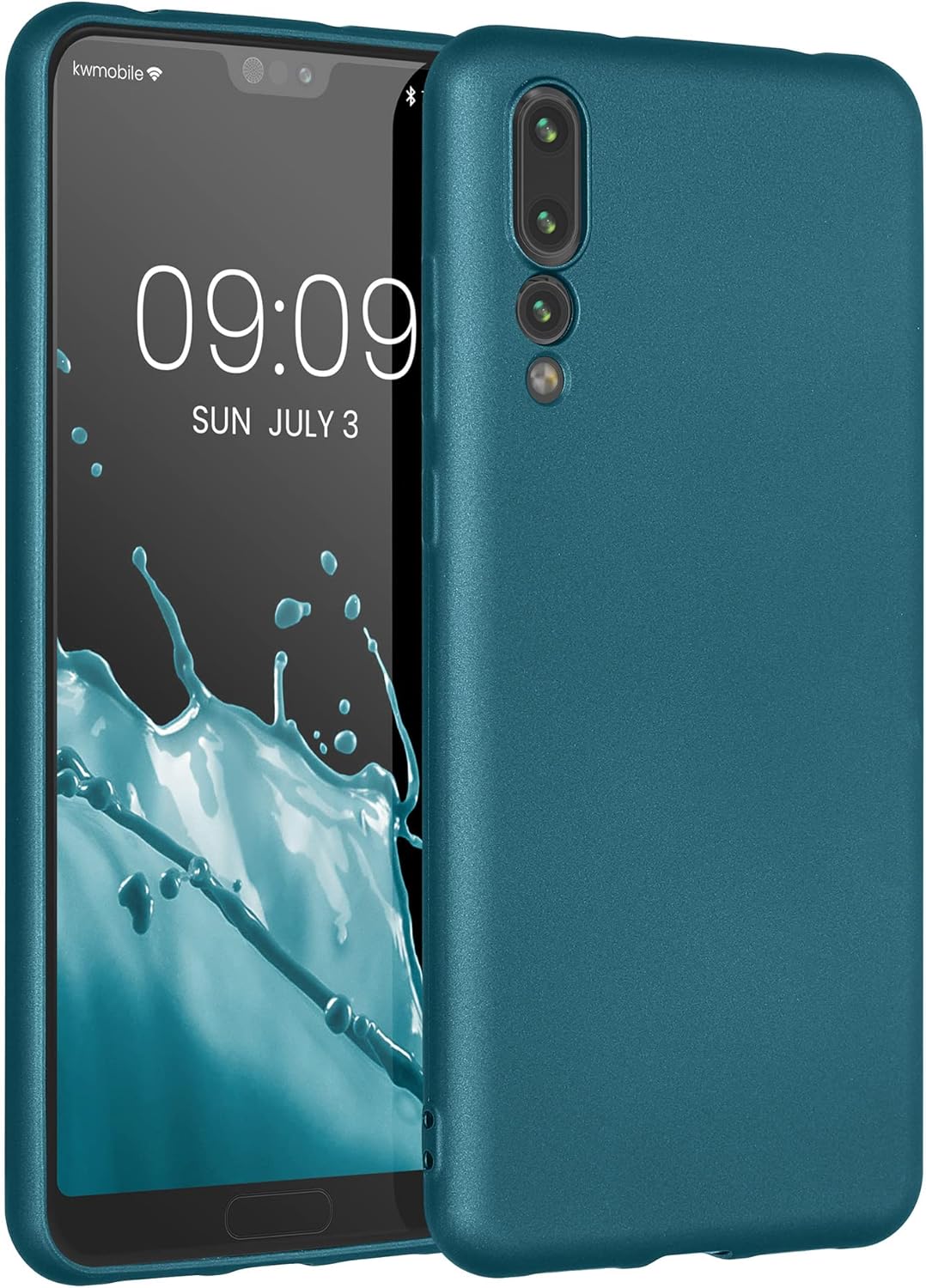 kwmobile Funda compatible con Huawei P20 Pro – Funda trasera de TPU suave – con aspecto metálico – azul caribe metálico