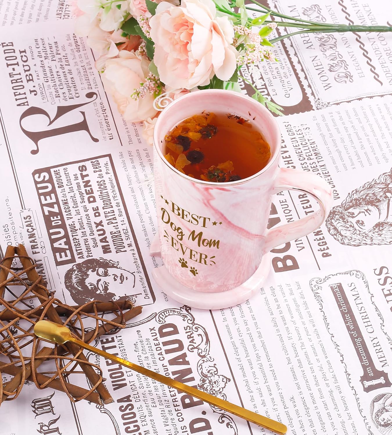 RosieLily Best Dog Mom Ever – Tazas de café para mujeres, divertidas tazas de cerámica con diseño de mármol, regalos de cumpleaños para amantes de