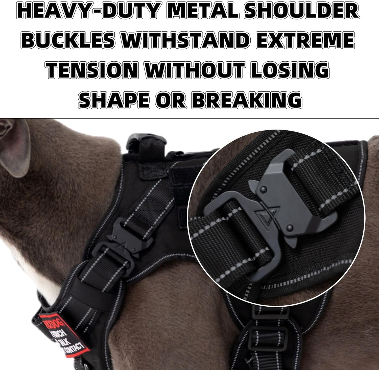 Ohmopie Arnés táctico para perro mediano y grande, arnés ajustable con clip trasero y clip frontal, hebilla de metal resistente, chaleco Molle con