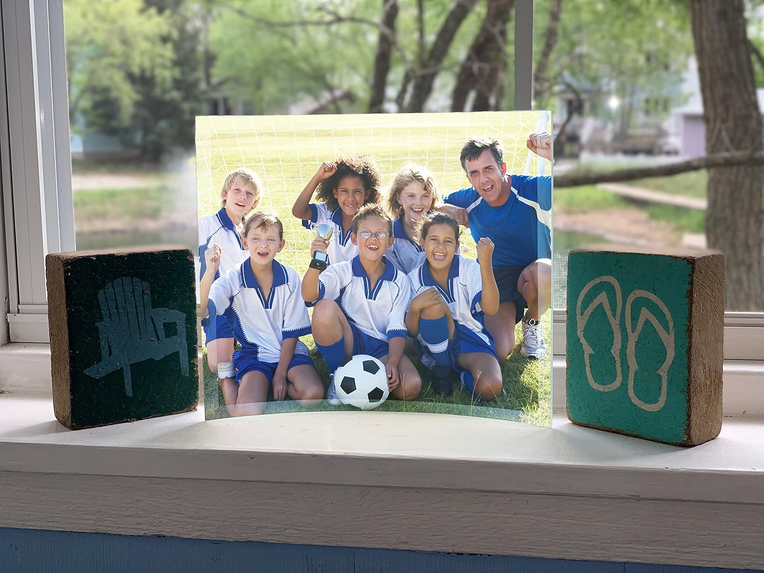 Ice Prints Foto personalizada en vidrio plano con soportes acrílicos (12 x 10 pulgadas) Imagen de aspecto horizontal  Foto e imagen de familia, boda