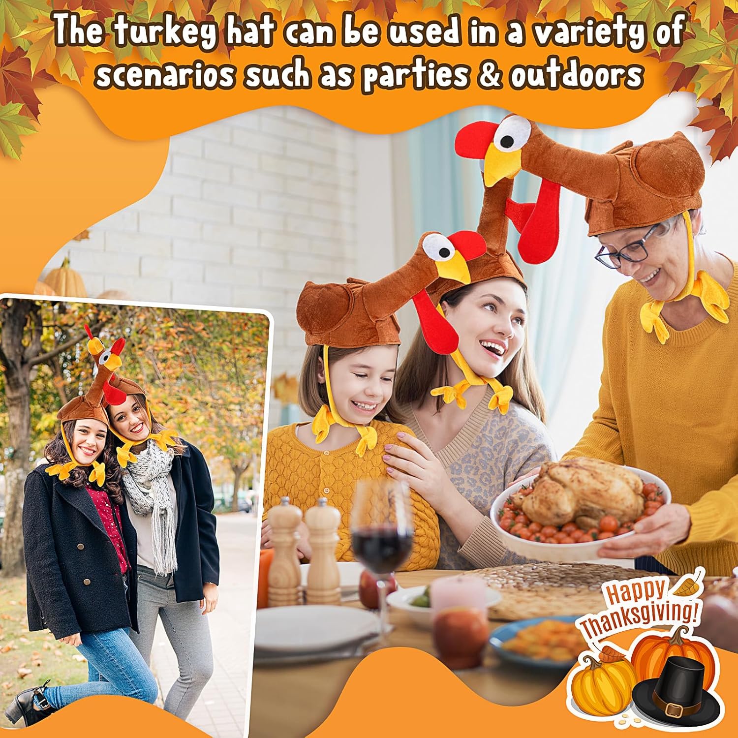 Sombrero de pavo de Acción de Gracias de 10 unidades, accesorio de fiesta, novedad de Acción de Gracias, gorro de pavo con patas en la cabeza para