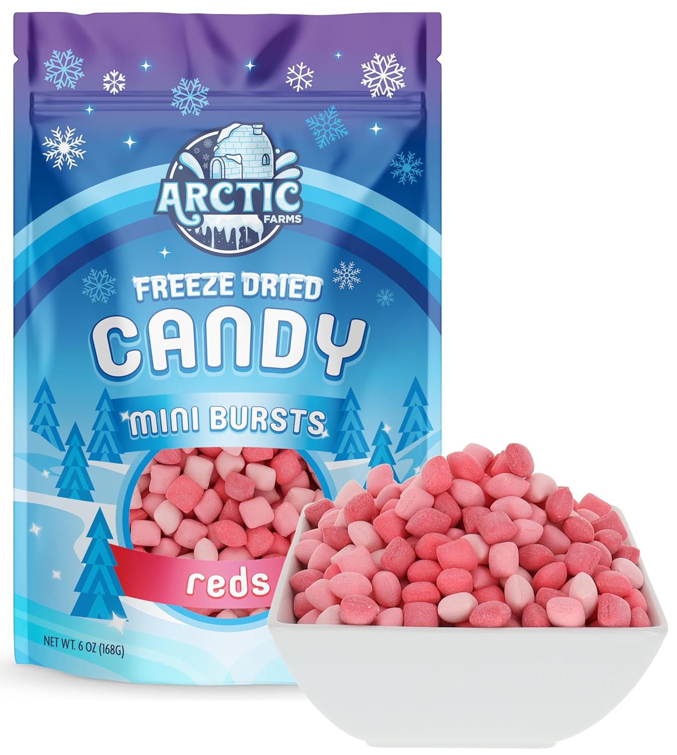 Arctic Farms Mini almohadas de caramelo liofilizado en bolsa y en caja (rojo favorito) + caramelo Starburst gratis